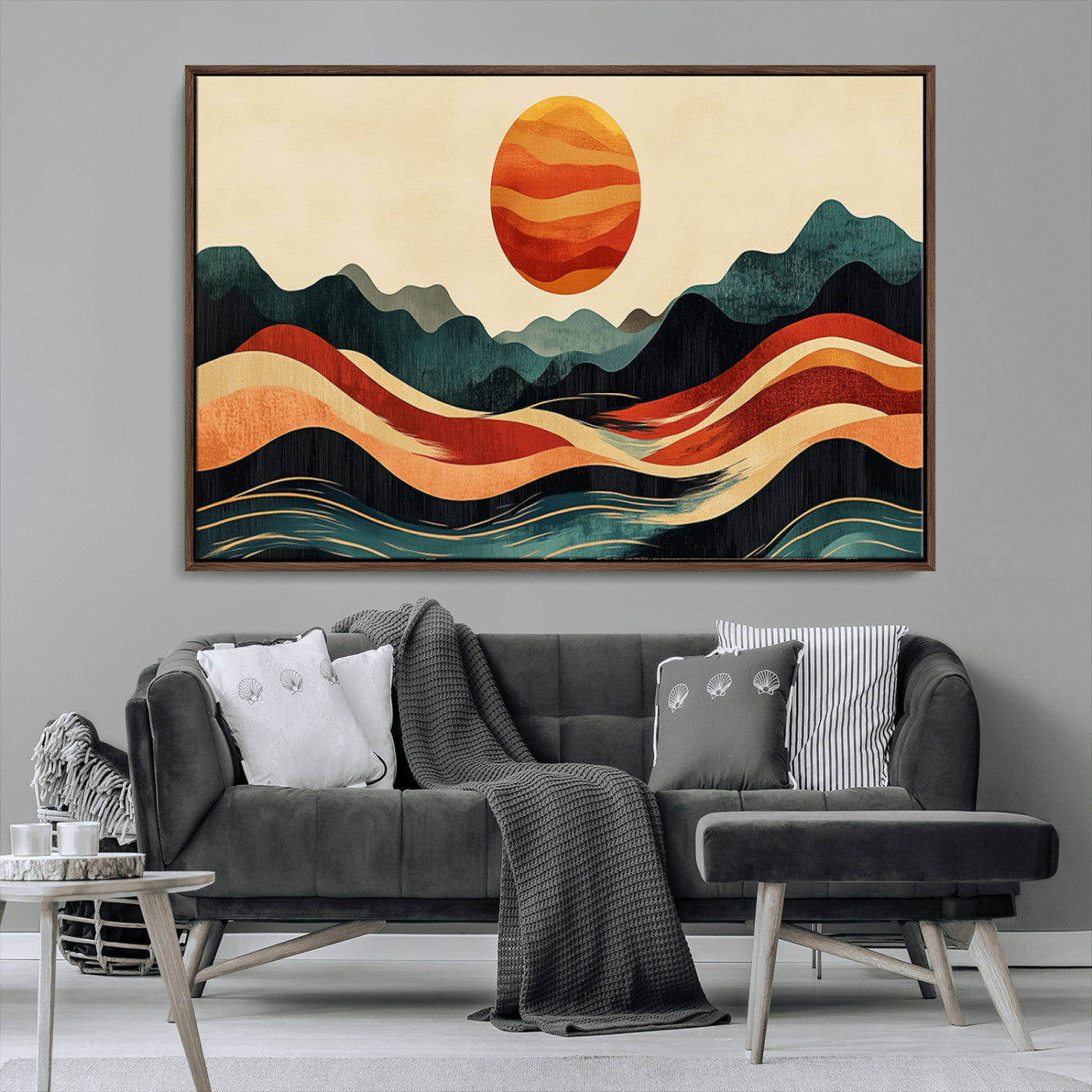 MGV-FC-36X24 - Mountain Triptych Wall Art - Western Nature Prints - Framed Boho Pine Tree Canvas for Log Cabin or