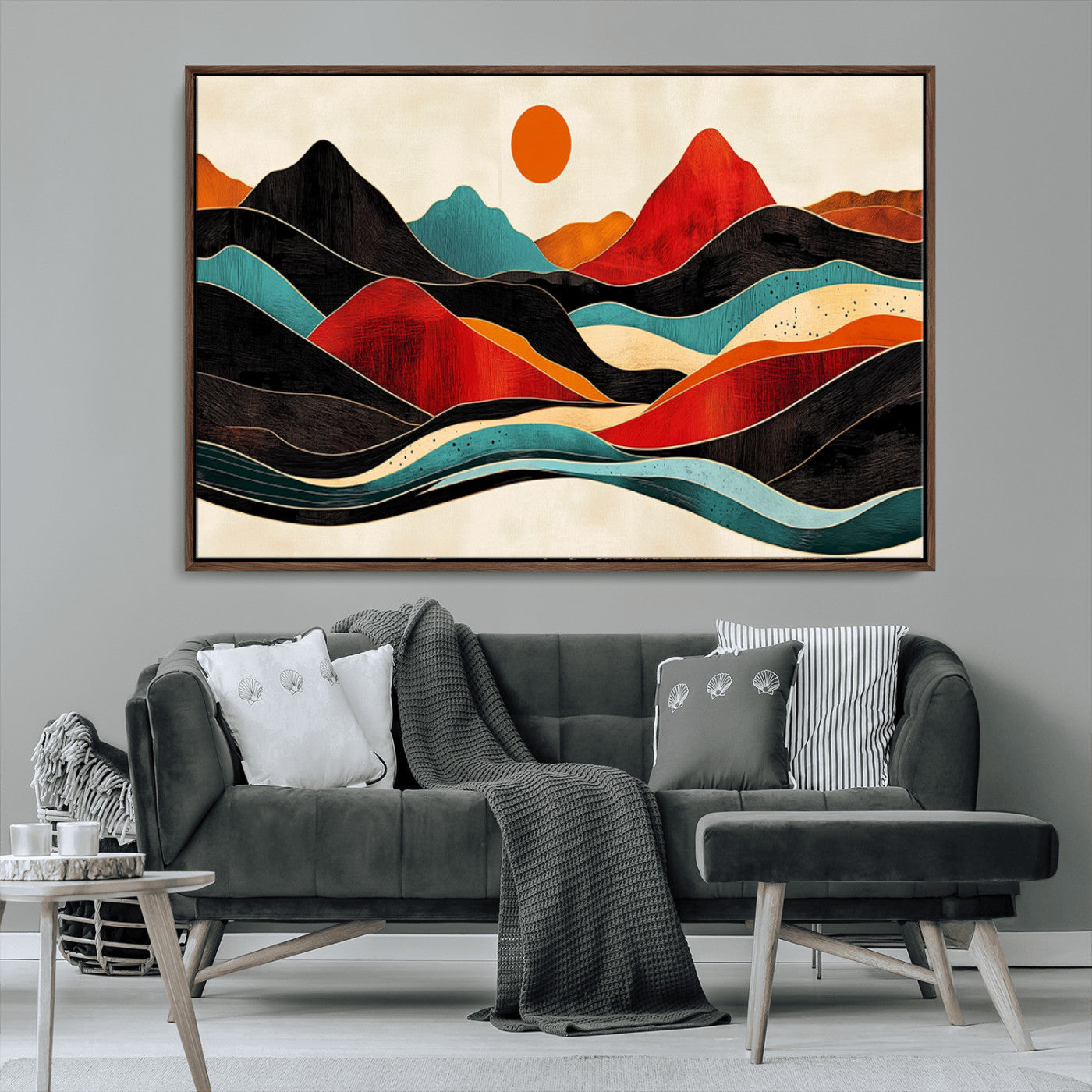 MGV-FC-36X24 - Western Wall Decor - Large Triptych Mountain Canvas - Boho Woodland Wall Art Print - Framed