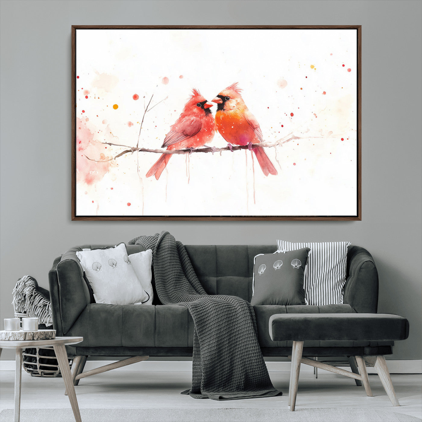 MGV-FC-36X24 - Cardinal Bird Canvas Wall Art - Male and Female Cardinal Print - Nature-Inspired Bird Wall Decor for