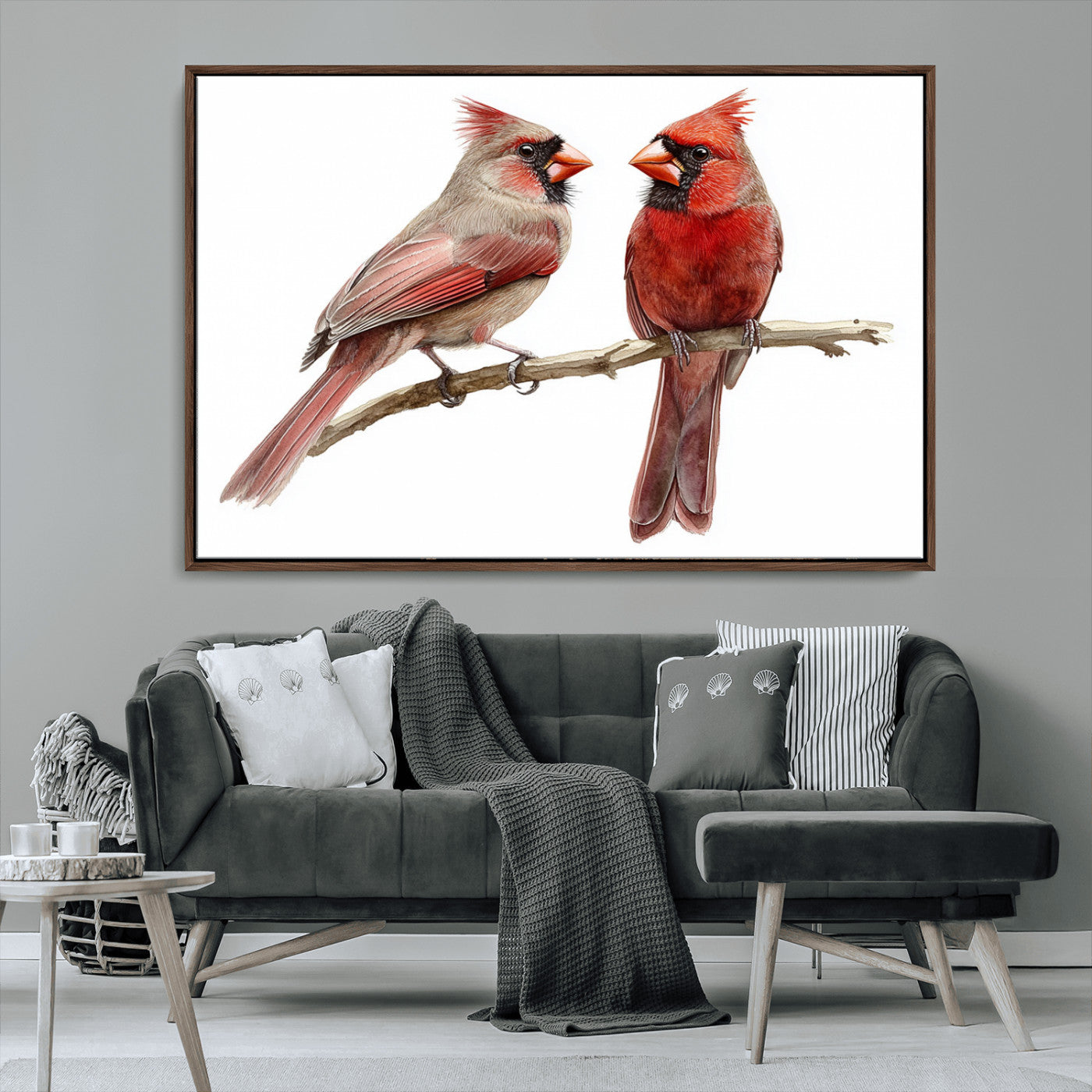 MGV-FC-36X24 - Cardinal Bird Canvas Wall Art - Male and Female Cardinal Print - Abstract Bird Wall Decor for Home -