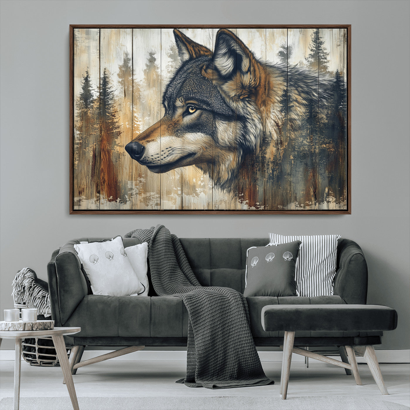 MGV-FC-36X24 - Rustic Wolf Wall Art Canvas Print, Vintage Woodland Wolf Wall Art