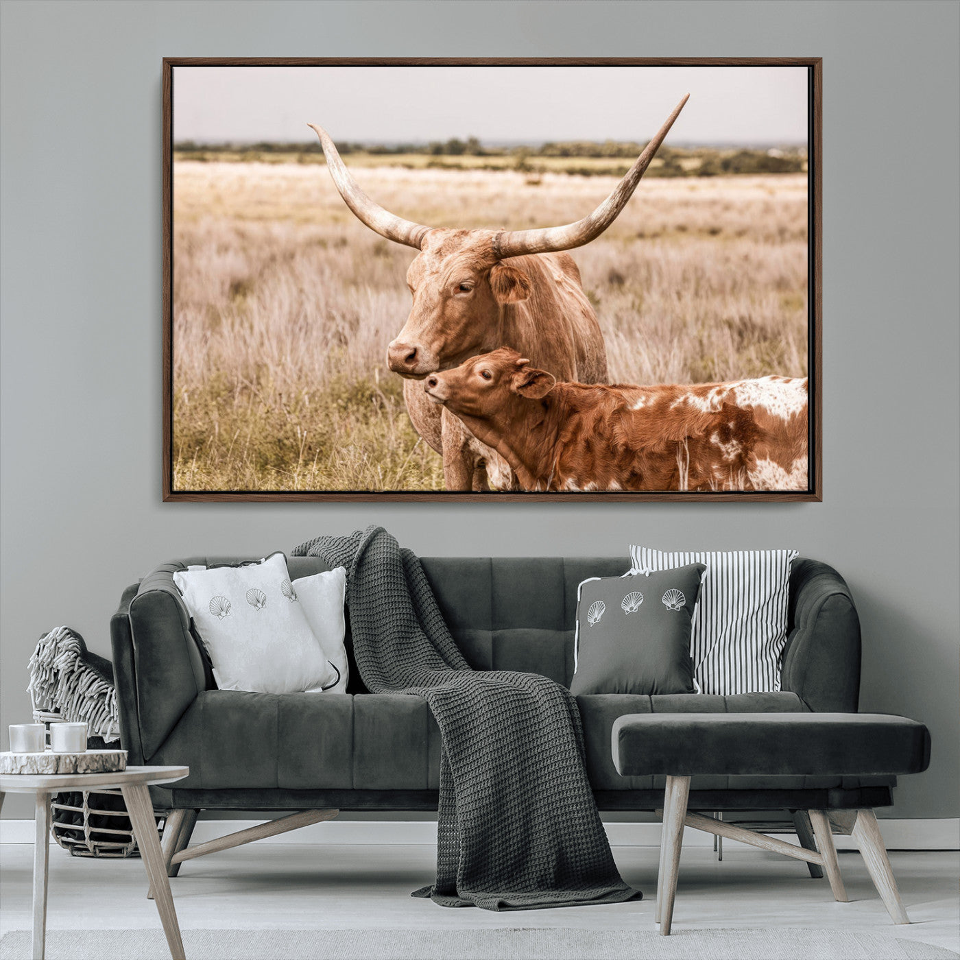 MGV-FC-36X24 - Texas Longhorn Cow Wall Art Canvas Print for Farmhouse Wall Art, Texas Decor, Western Wall Art Print