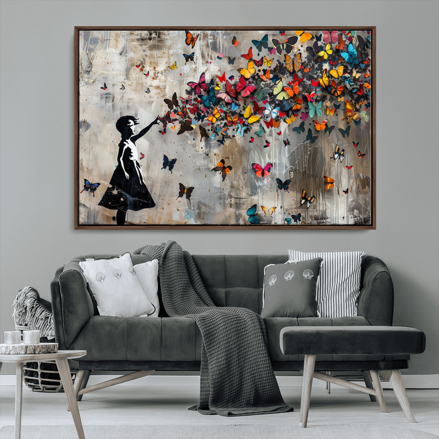 MGV-FC-36X24 - Banksy Butterfly Girl Wall Art | 3-Piece Butterfly Girl Canvas