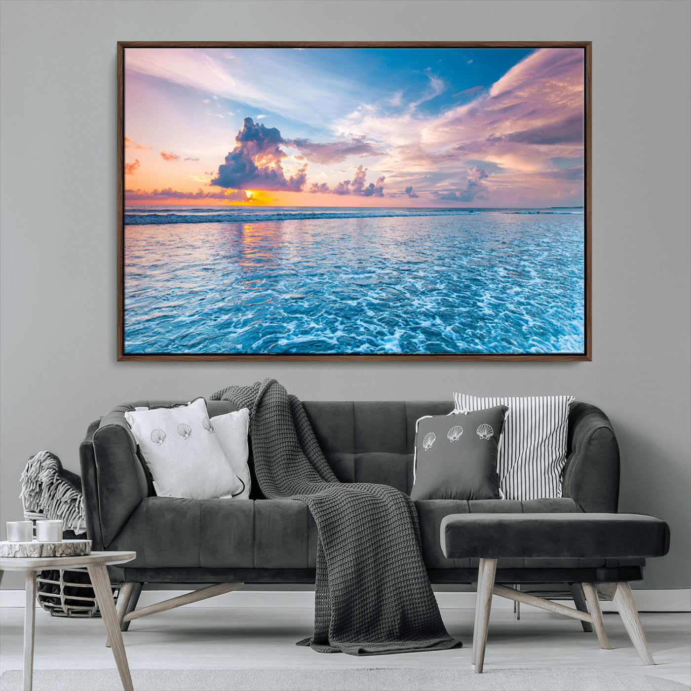 MGV-FC-36X24 - Ocean Sunset Canvas Wall Art Print - Tranquil Seascape with Vibrant Sky and Rolling Waves Canvas