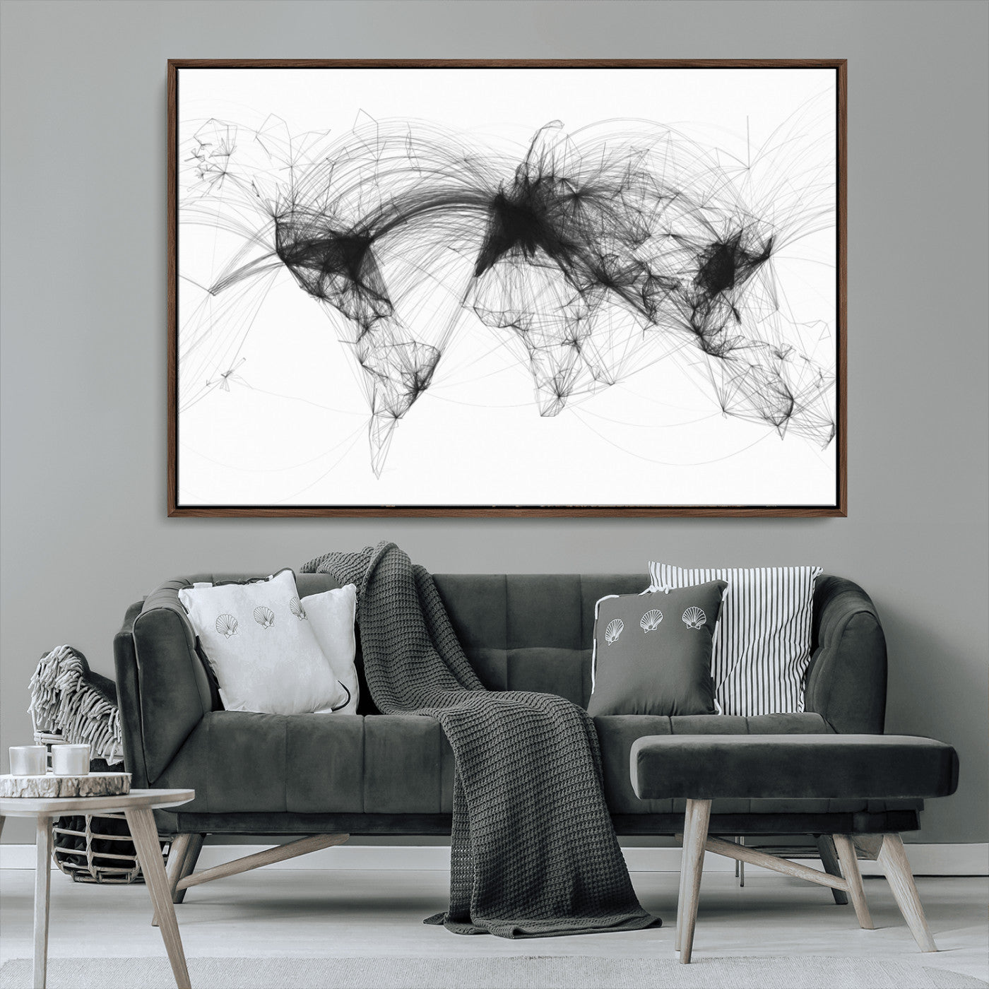 MGV-FC-36X24 - Flight Routes Air Traffic Map Canvas Wall Art - Framed - Ready to Hang