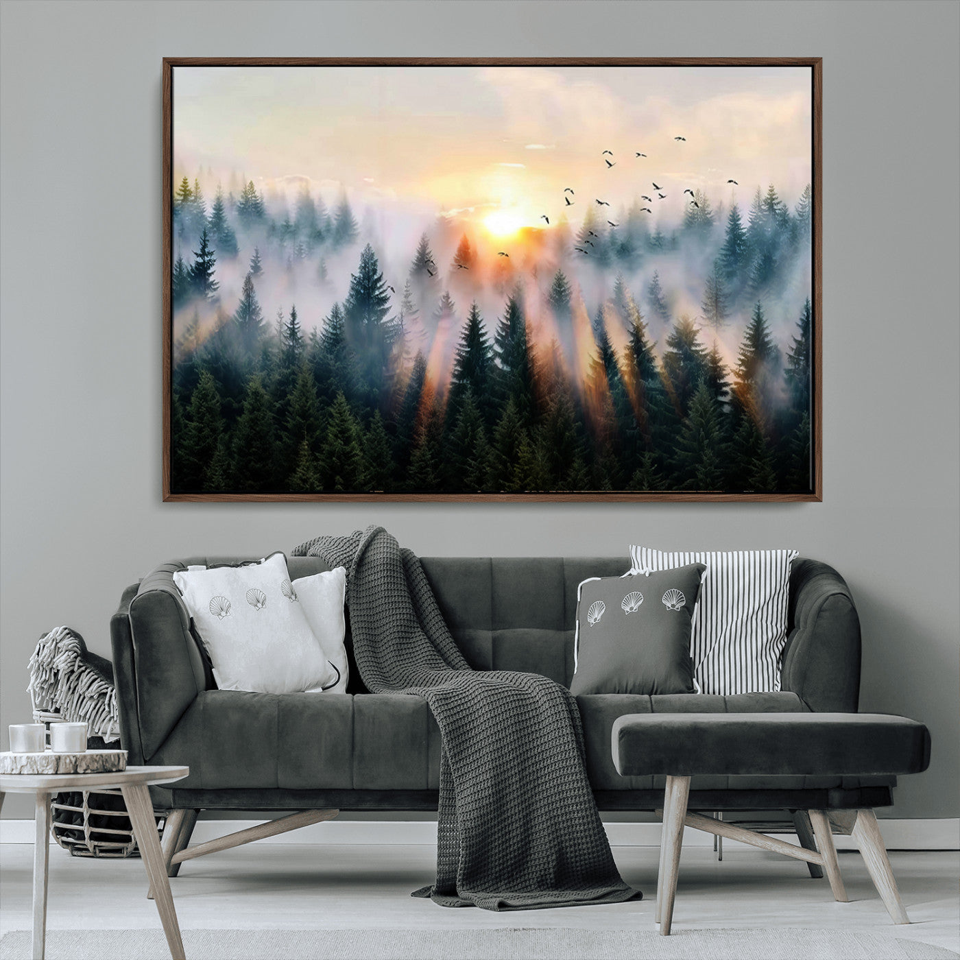 MGV-FC-36X24 - Abstract Forest Wall Art - Serene Nature Canvas Print with Misty Forest Design for Modern Home or