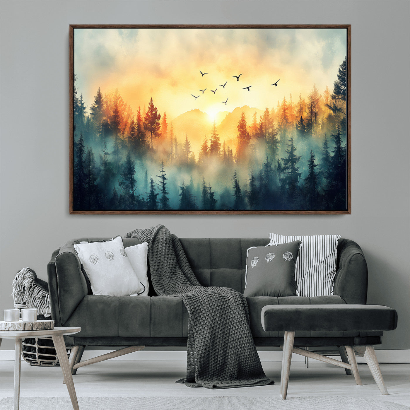 MGV-FC-36X24 - Abstract Forest Wall Art Print- Serene Nature Canvas Print with Misty Forest Design for Modern Home