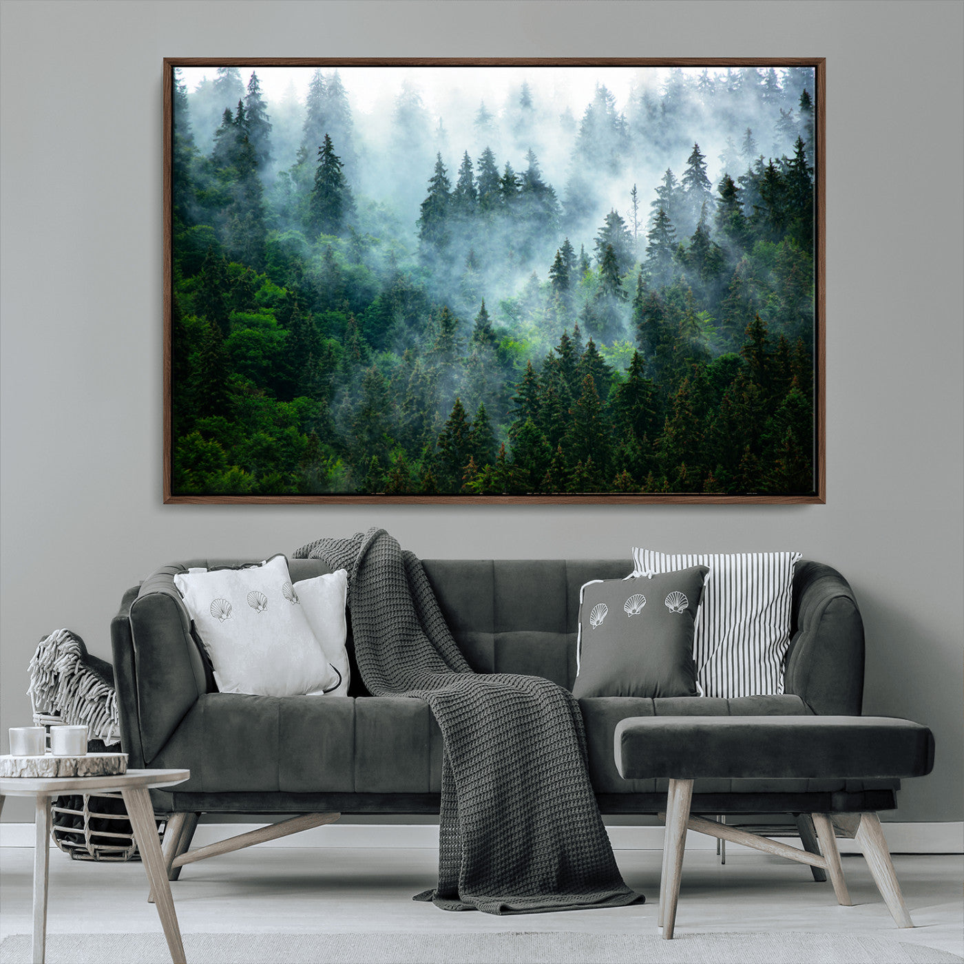 MGV-FC-36X24 - Misty Forest Art Wall Art Canvas Print, Framed Foggy Mountain Art Art Picture Print, Scenic Wall