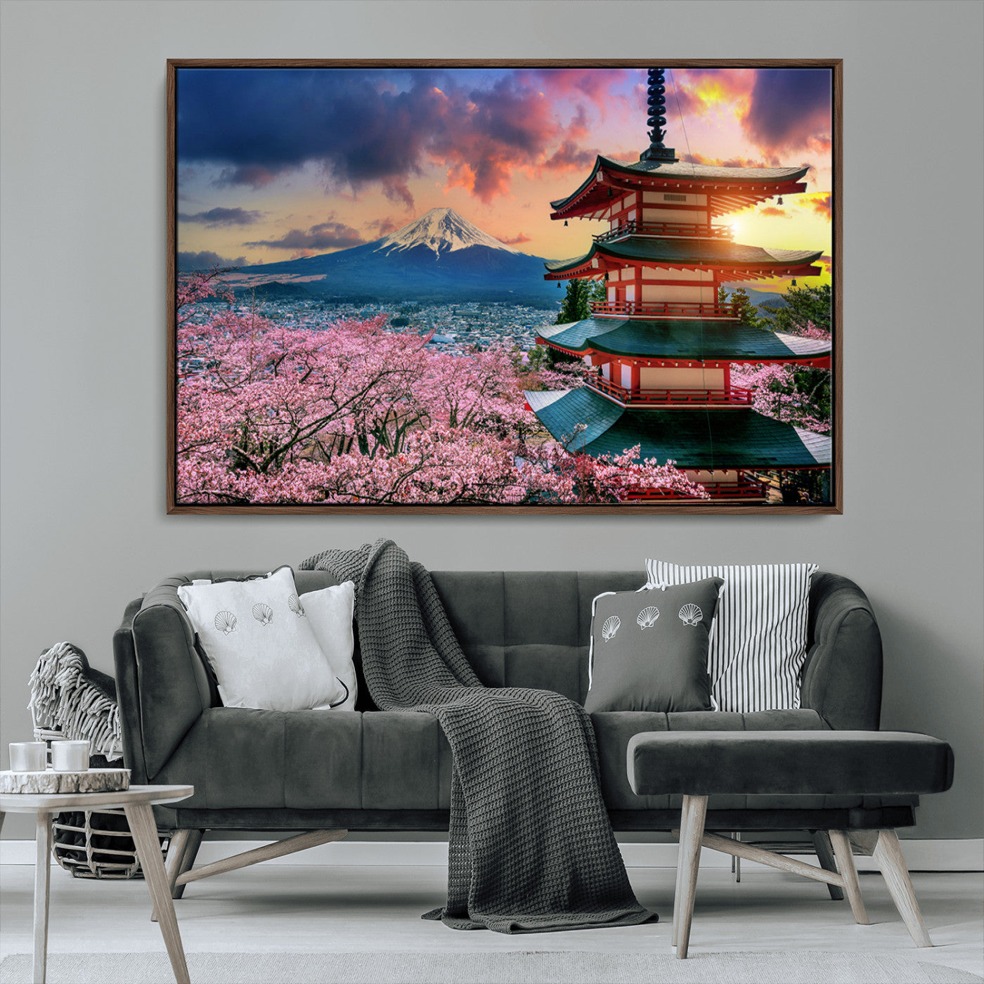 MGV-FC-36X24 - Mount Fuji & Cherry Blossom Wall Art Canvas Print – Iconic Japanese Landscape, Sakura Pagoda Sunset,