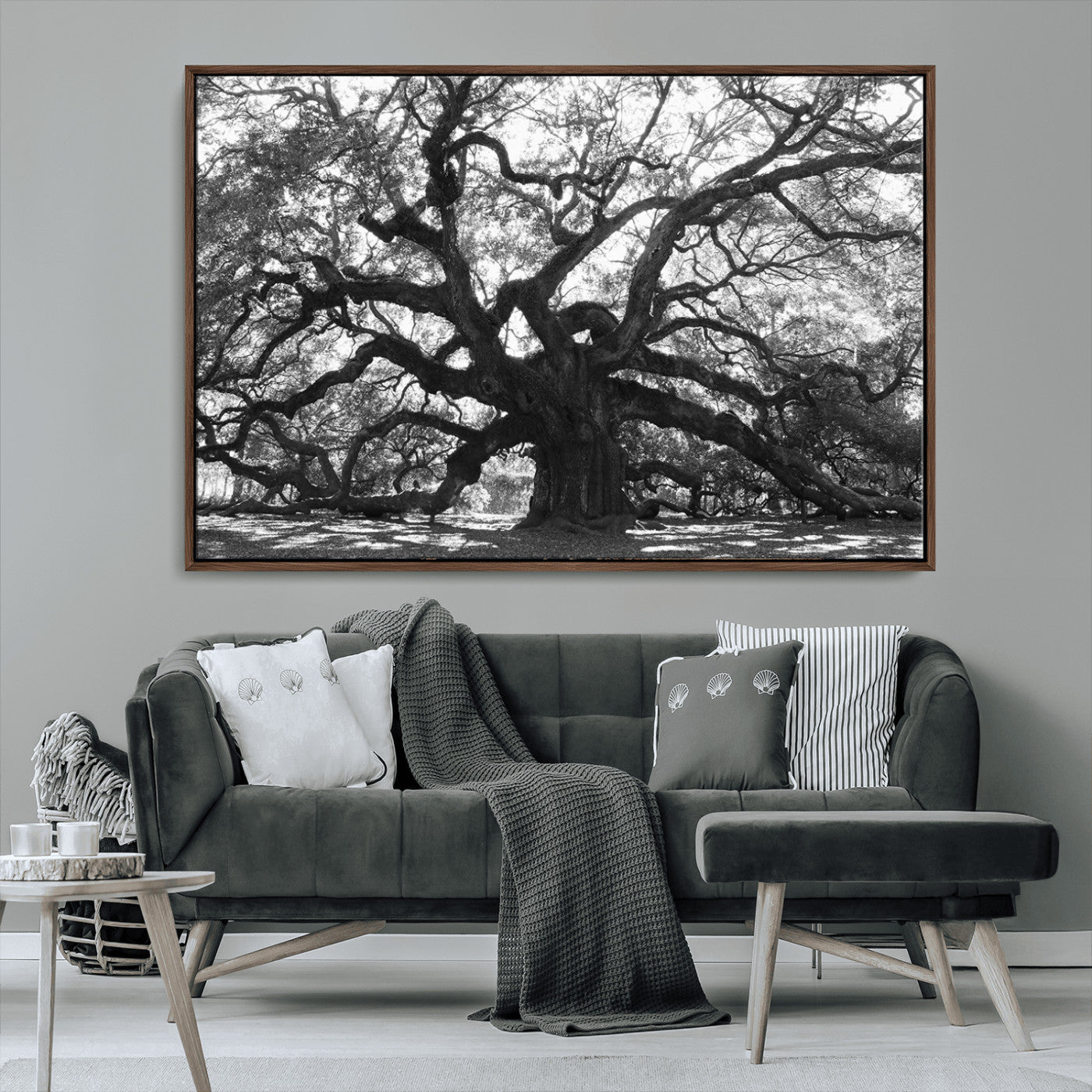 MGV-FC-36X24 - Ancient Oak Wall Art Canvas Print, Framed Twisted Branches Art Picture Print, Gnarled Tree Perfect Moody Nature Decor Artwork