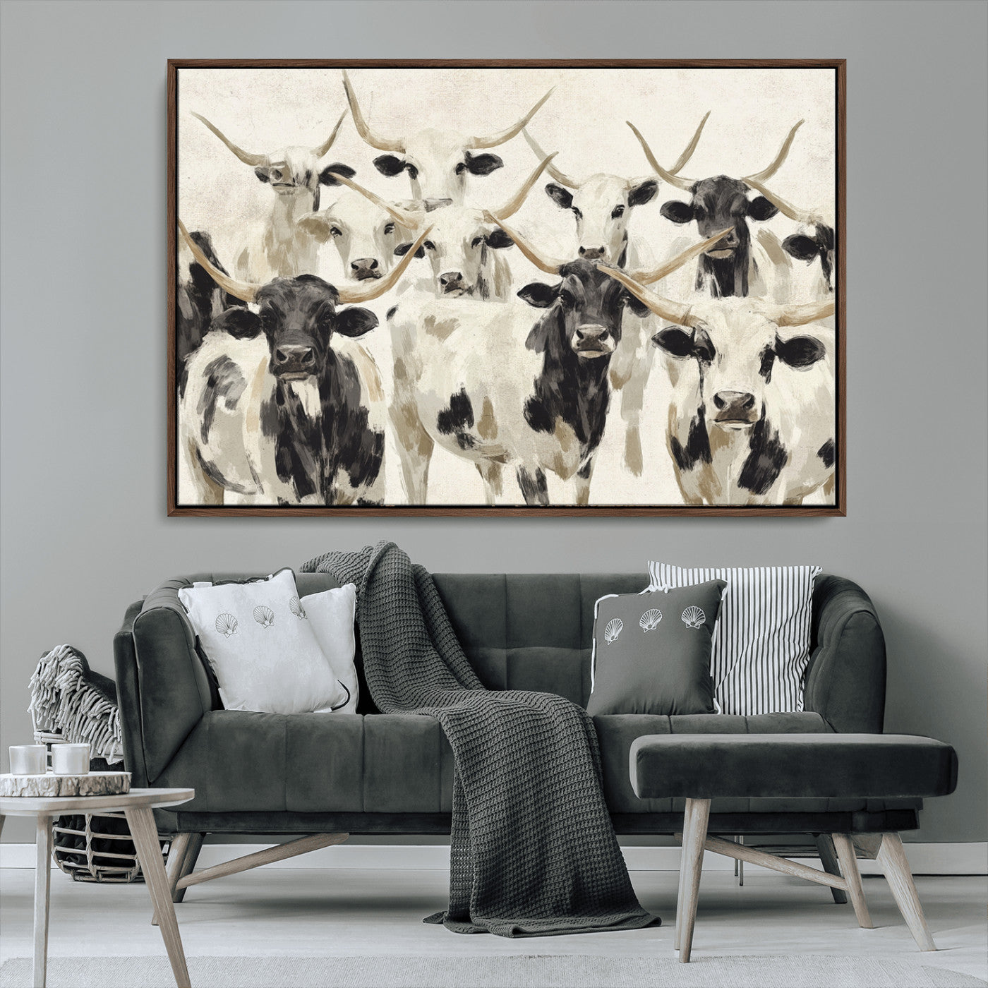 MGV-FC-36X24 - Longhorn Texas Cow Drawing Abstract Wall Art Canvas Print for Farmhouse Decor, Texas Bull Printing