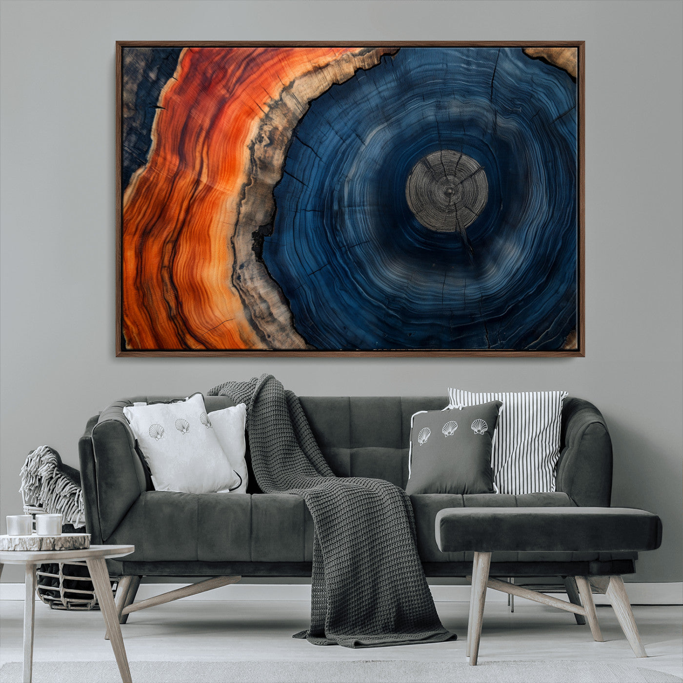 MGV-FC-36X24 - Tree Rings Wall Art Canvas Print, Rustic Wood Print, Framed Natural Texture Art Print, Wood Grain