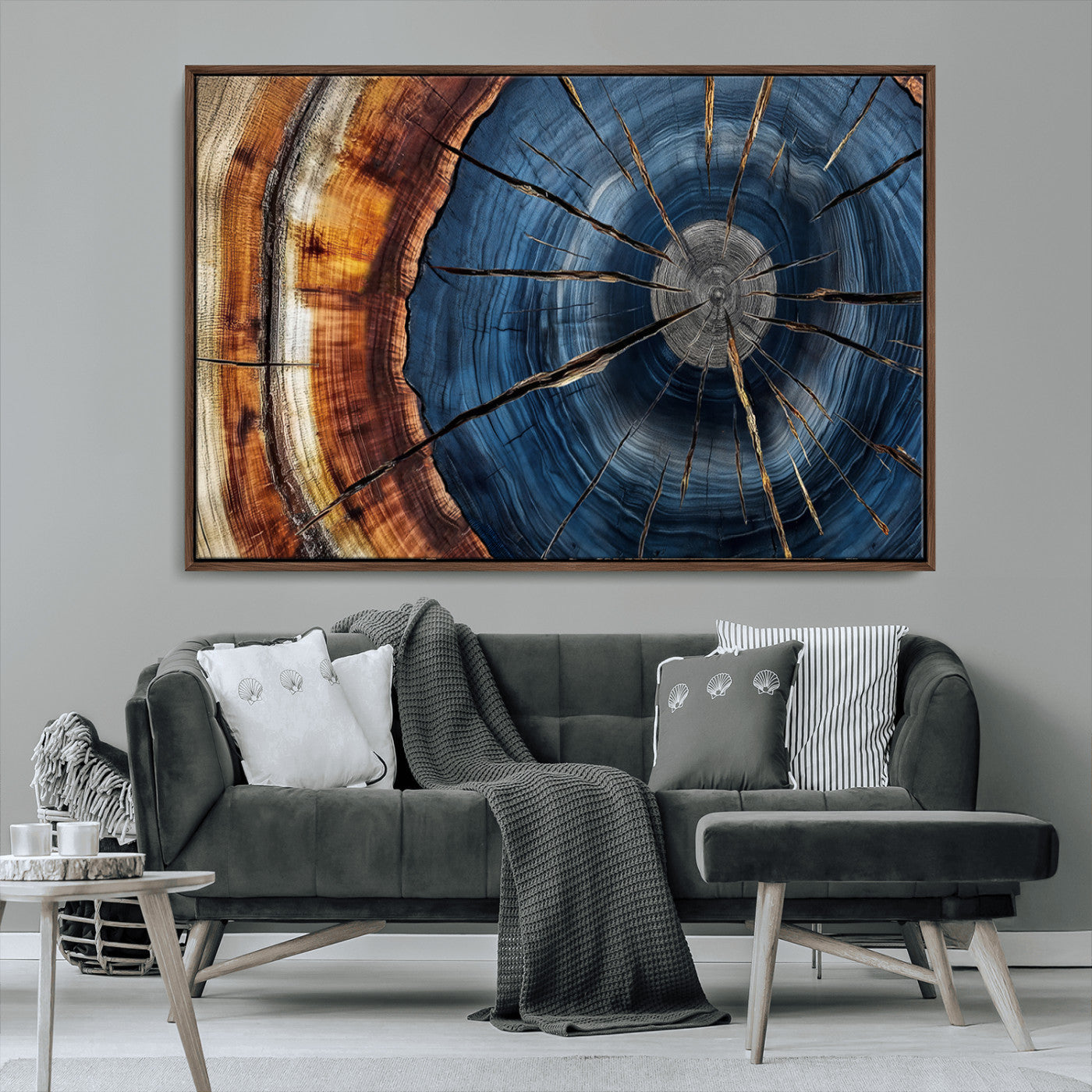 MGV-FC-36X24 - Framed Abstract Tree Ring Wall Art Print, Natural Rustic Wood Texture Canvas Print, Wood Tree Stump