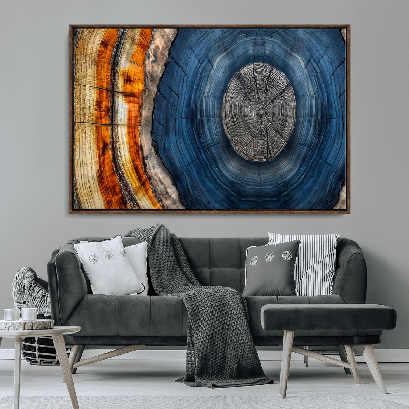 84489410-MGV-CV-36X24-Abstract Framed Tree Rings Wall Decor, Wood Grain Rings Artwork Print, Nature Woodland Modern Wall Decor for Barn Wall, Farmhouse Decor