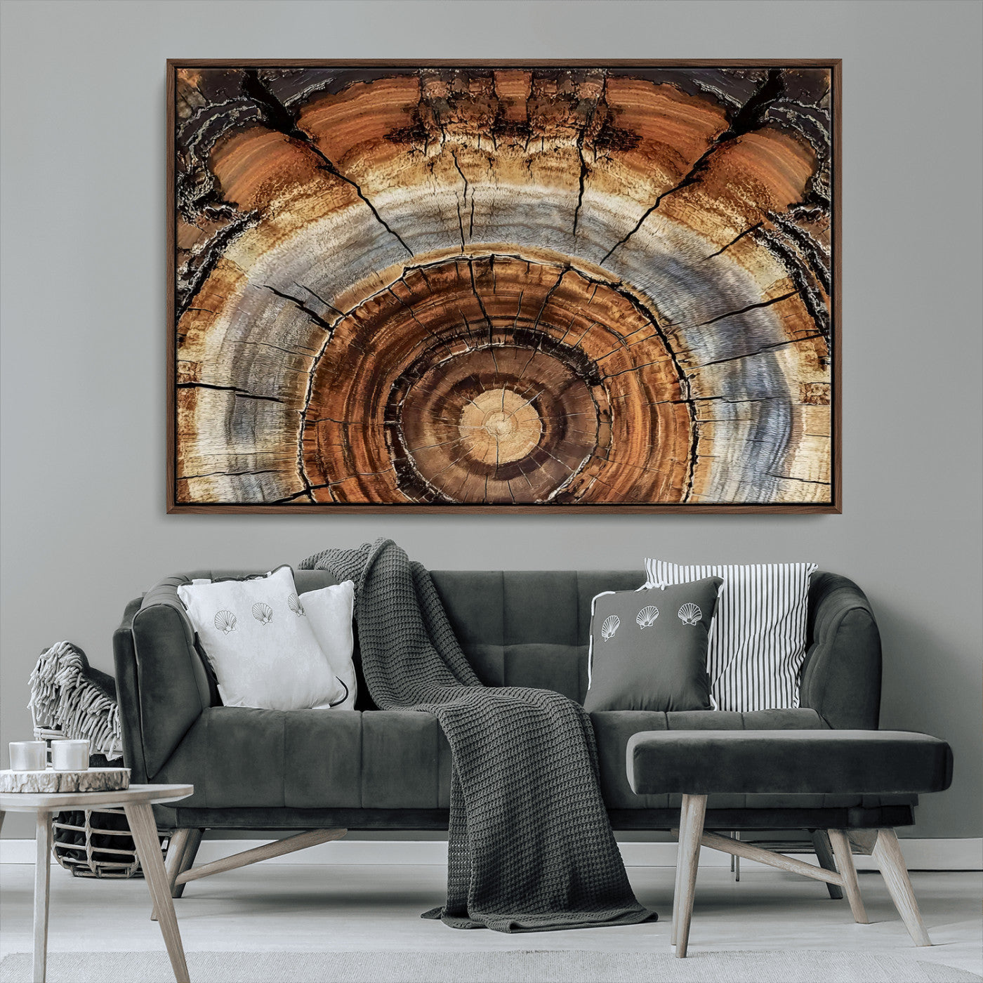 MGV-FC-36X24 - Tree Rings Wall Art Canvas Print, Framed Wood Texture Art Picture Print, Rustic Pattern Perfect Rustic Organic Decor Artwork