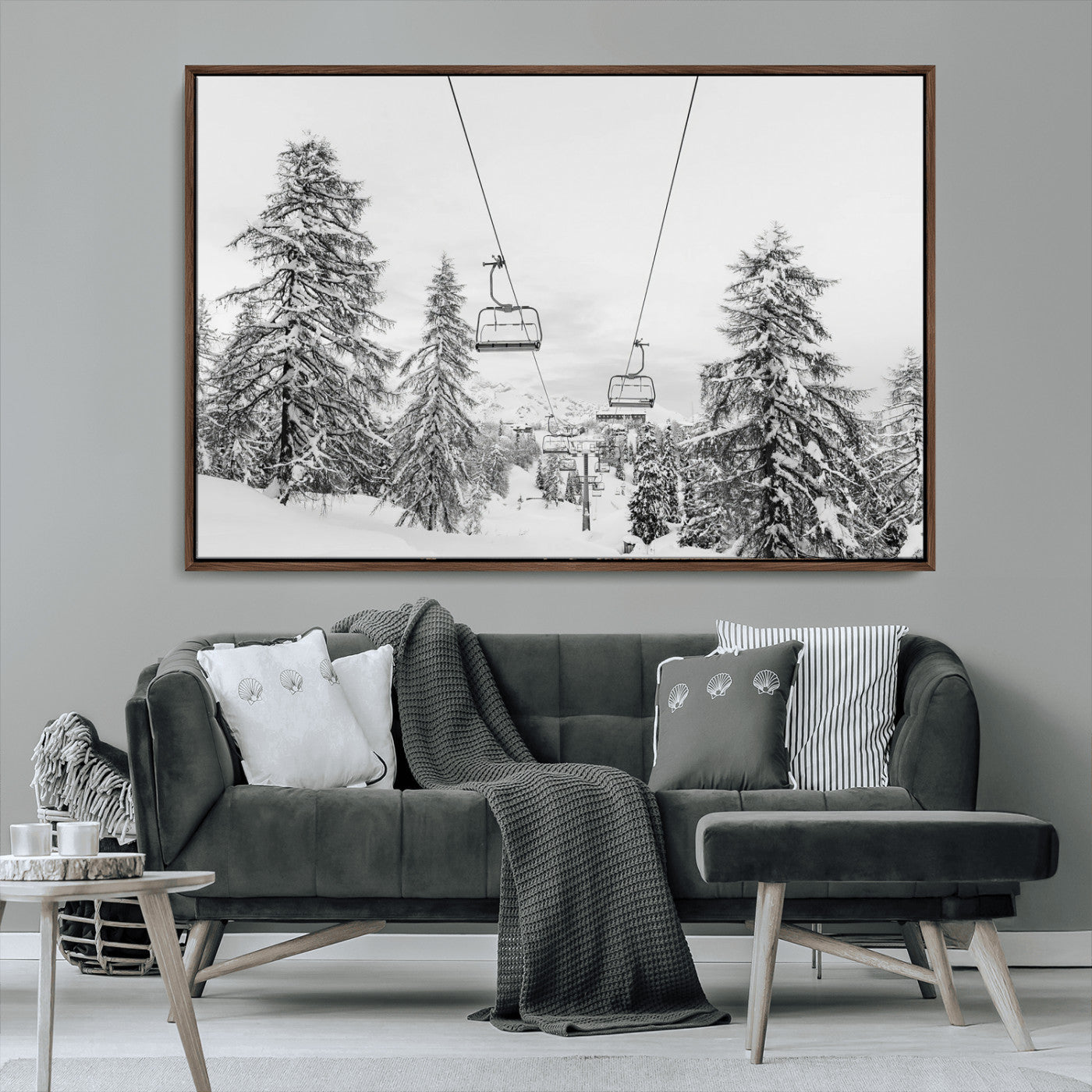 MGV-FC-36X24 - Wall Art Canvas Print Winter Chairlift Views Silent Snow-Covered Pines Mountain Calm Serenity Frozen