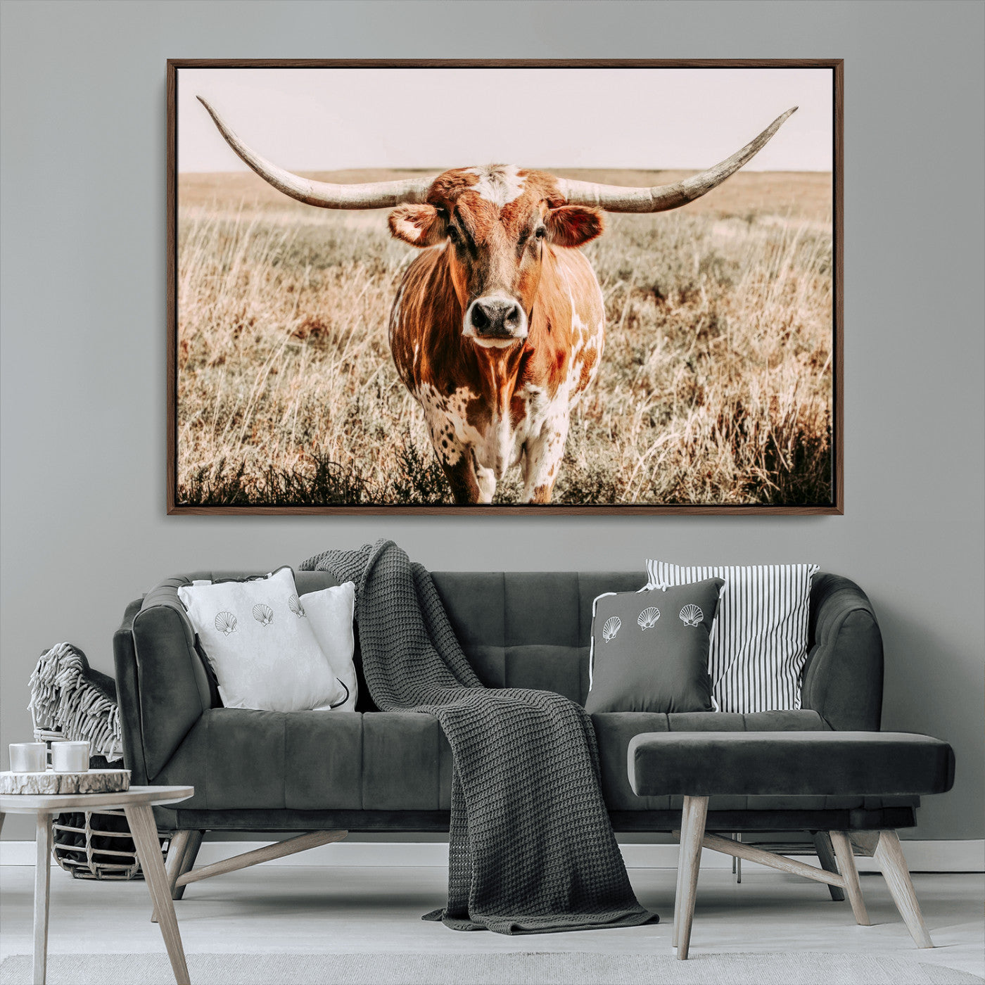 MGV-FC-36X24 - Wall Art Canvas Print Majestic Longhorn Graceful Strength in Every Curve Bold Spirit of the Wild