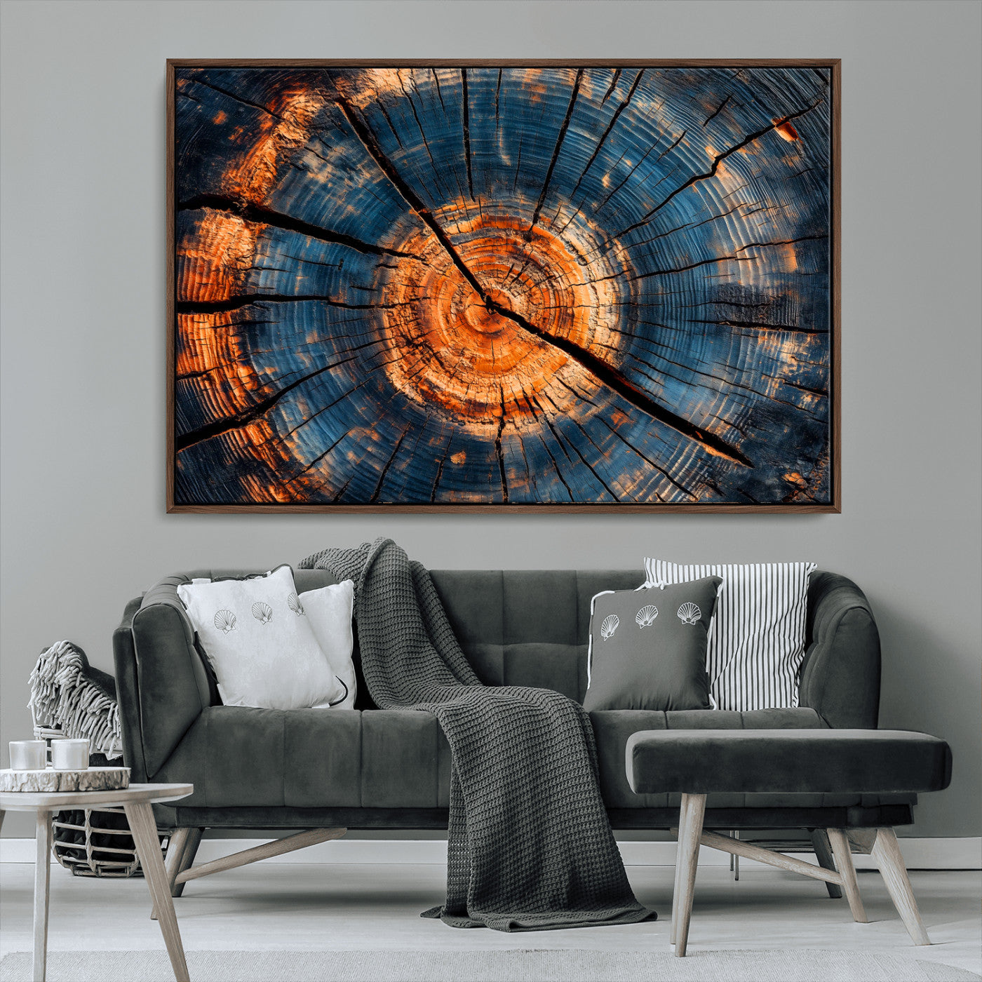 MGV-FC-36X24 - Burnt Wood Wall Art Canvas Print, Framed Aged Timber Art Picture Print, Rustic Tree Slice Perfect Rustic Decor Artwork