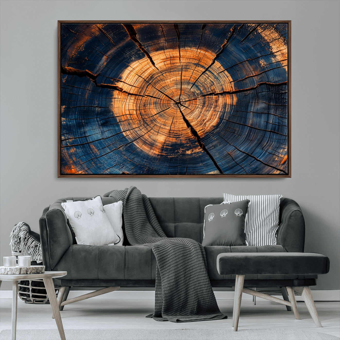 MGV-FC-36X24 - Burnt Wood Wall Art Canvas Print, Framed Aged Timber Art Picture Print, Rustic Tree Slice Perfect Rustic Decor Artwork