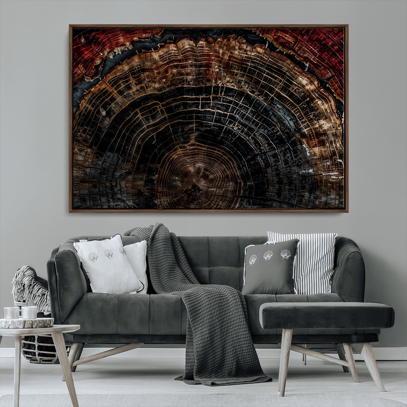 MGV-FC-36X24 - Dark Wood Ring Wall Art Canvas Print, Framed Abstract Wood Tree Art Picture Print, Rustic Tree Slice Perfect Rustic Decor Artwork