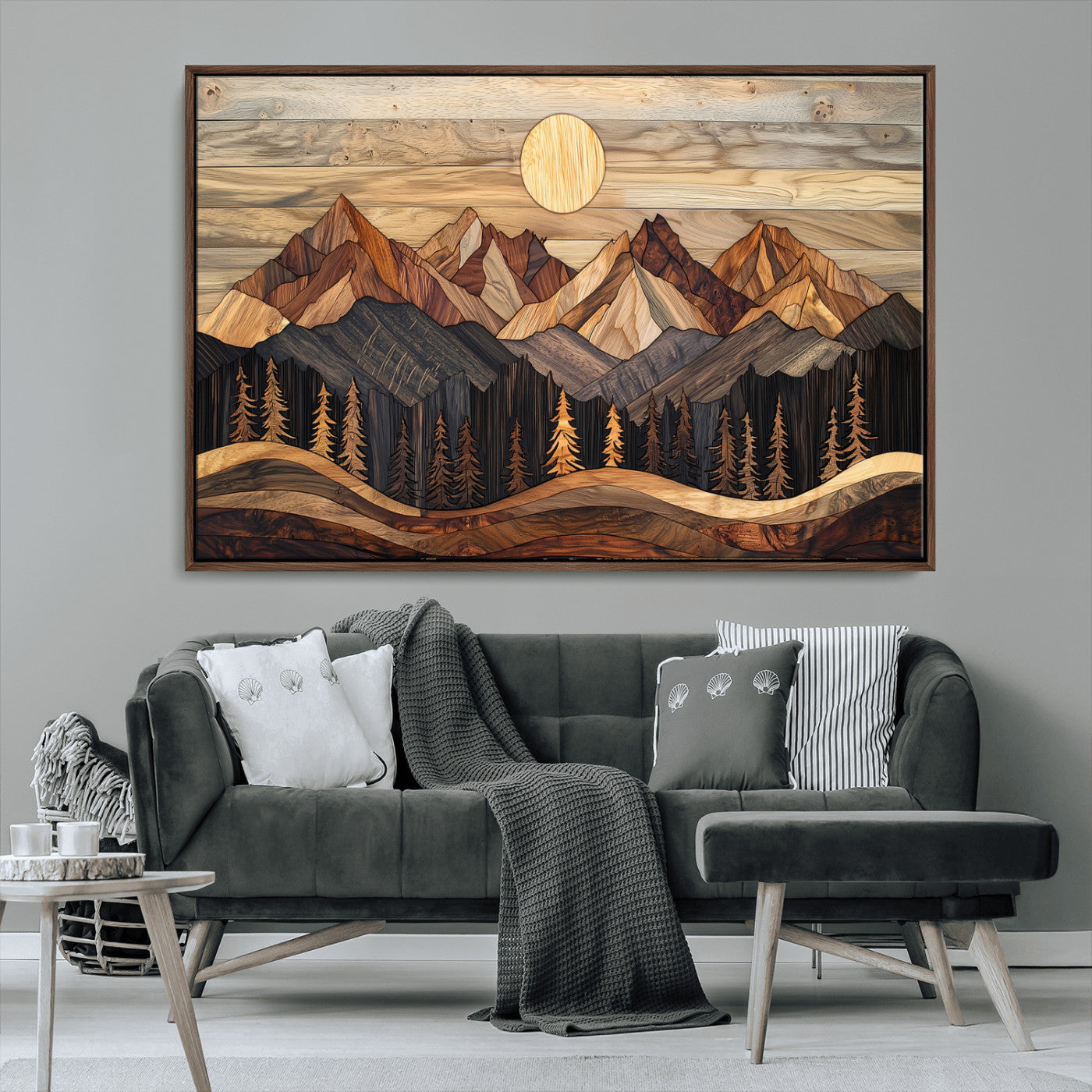 MGV-FC-36X24 - Wood Mountain Wall Art Canvas Print, Framed Boho Wood Art Picture Print, Abstract Woodland Perfect Farmhouse Decor Artwork