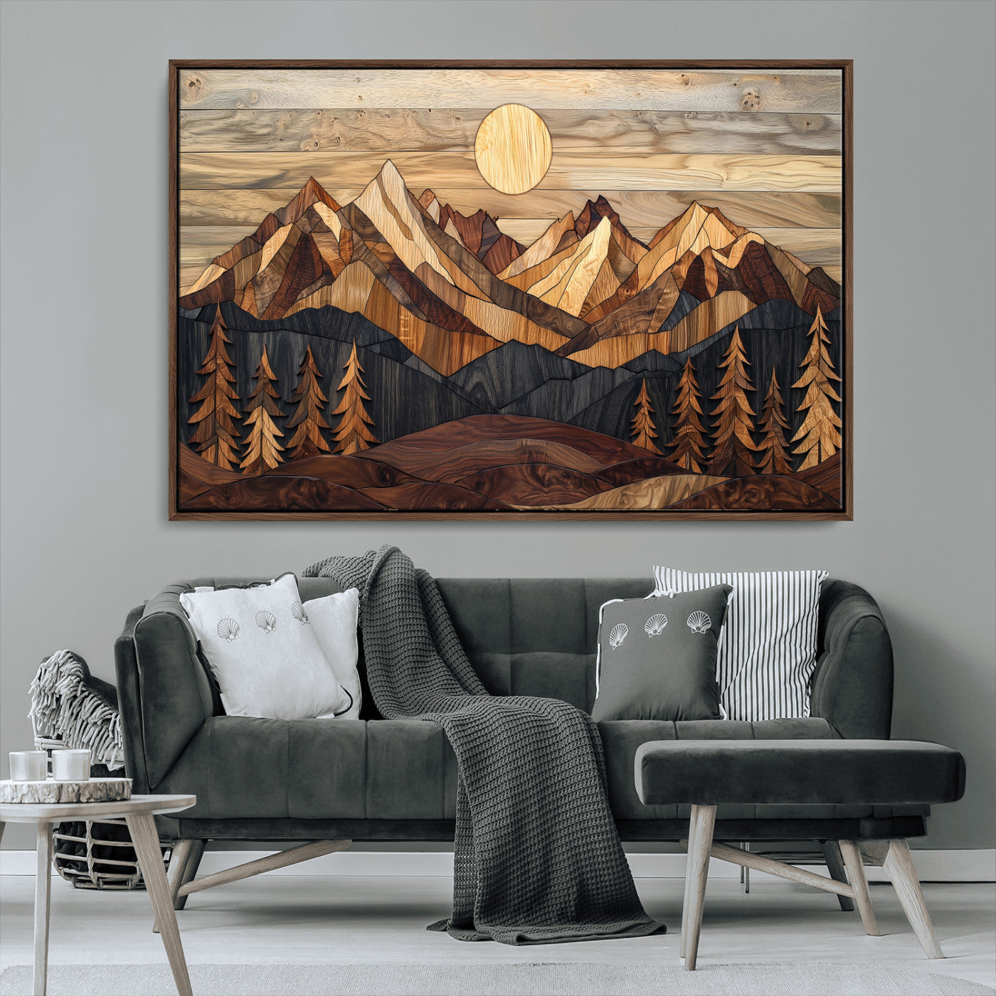 MGV-FC-36X24 - Wood Mountain Landscape Wall Art Canvas Print, Framed Sunset Hills Art Picture Print, Abstract Nature Perfect Boho Decor Artwork