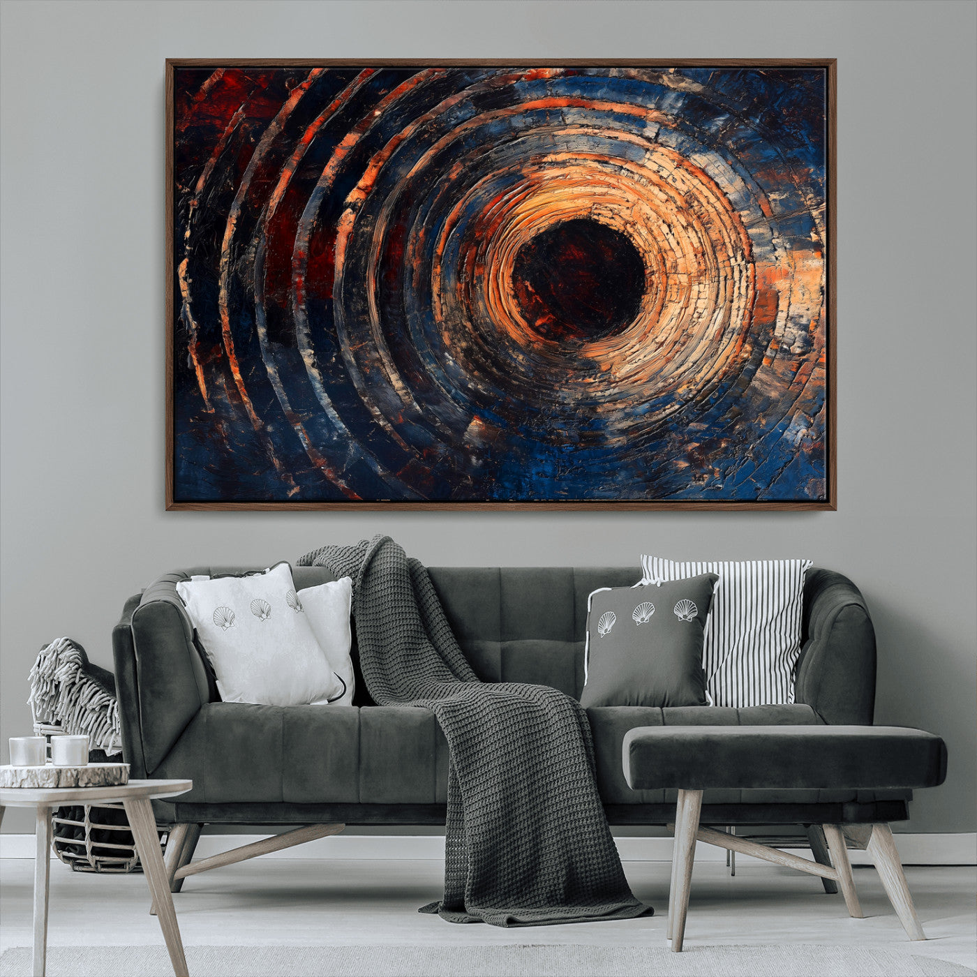 MGV-FC-36X24 - Wood Tree Ring Wall Art Canvas Print, Framed Natural Wood Art Picture Print, Rustic Tree Slice Perfect Rustic Decor Artwork