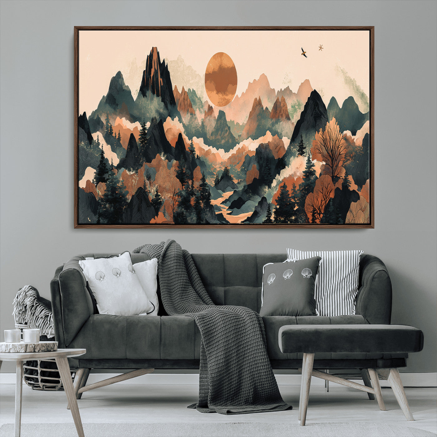 MGV-FC-36X24 - Wood Mountain Landscape Wall Art Canvas Print, Framed Sunset Hills Art Picture Print, Abstract Nature Perfect Boho Decor Artwork