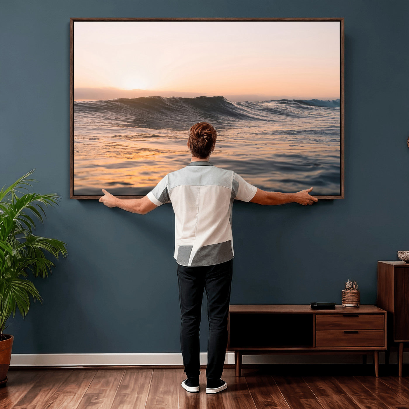 46299358-MGV-CV-36X24 - Golden Sunset Ocean Wall Art – Tranquil Waves & Peaceful Horizon Canvas Print, Soft Light and Evening Glow for Serene Beach, Home or Nature Decor