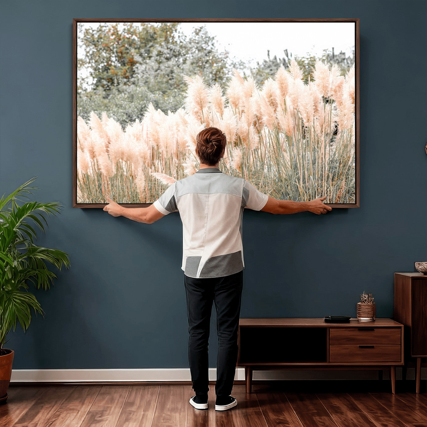 21826392-MGV-CV-36X24 - Pampas Grass Wall Art – Soft Blush Hues and Natural Texture Canvas Print, Serene Outdoors & Botanical Charm for Living Room or Nature Decor