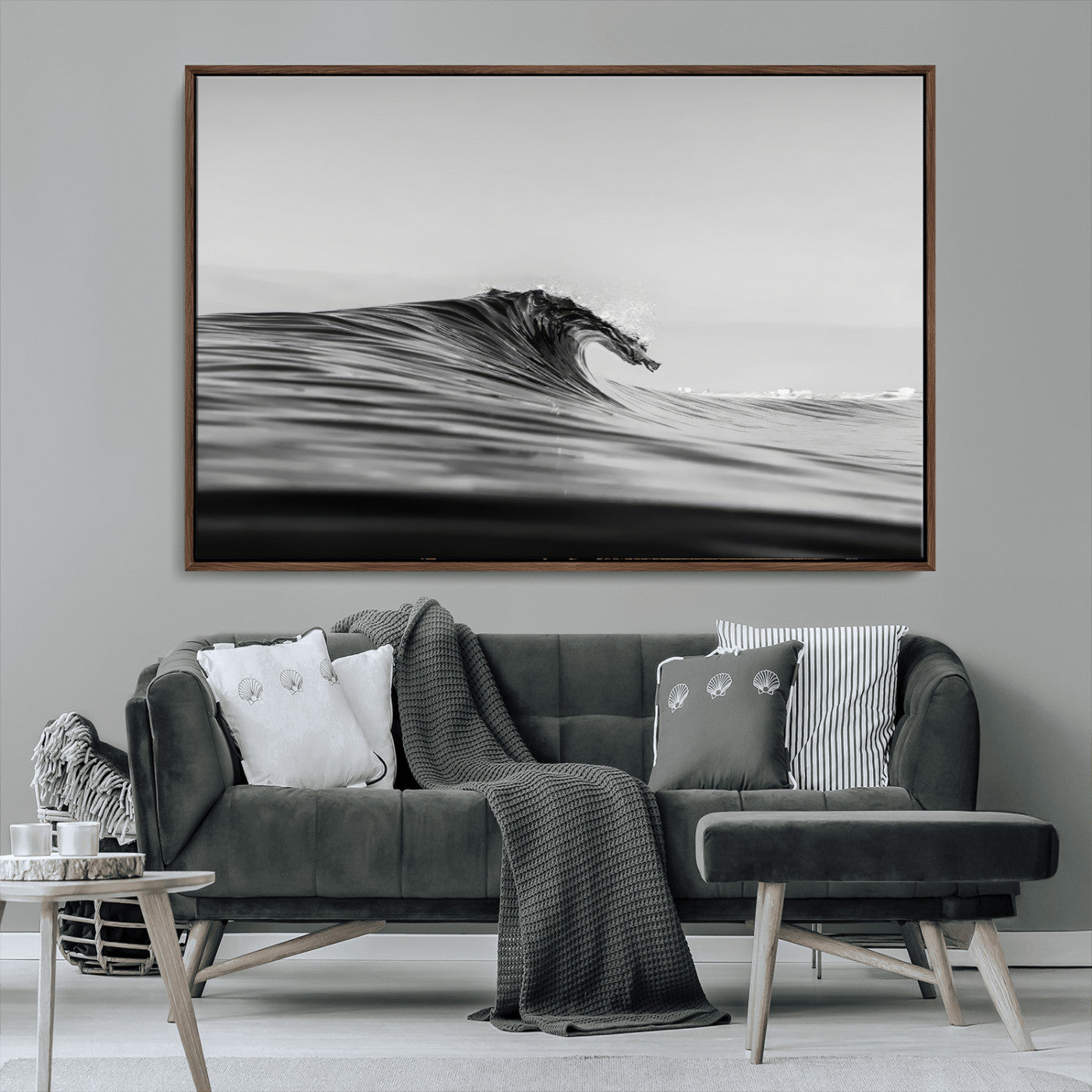 MGV-FC-36X24 - Black Wave Wall Art Canvas Print, Framed Abstract Surf Art Picture Print, Minimalist Ocean Perfect Minimalist Coastal Decor Artwork