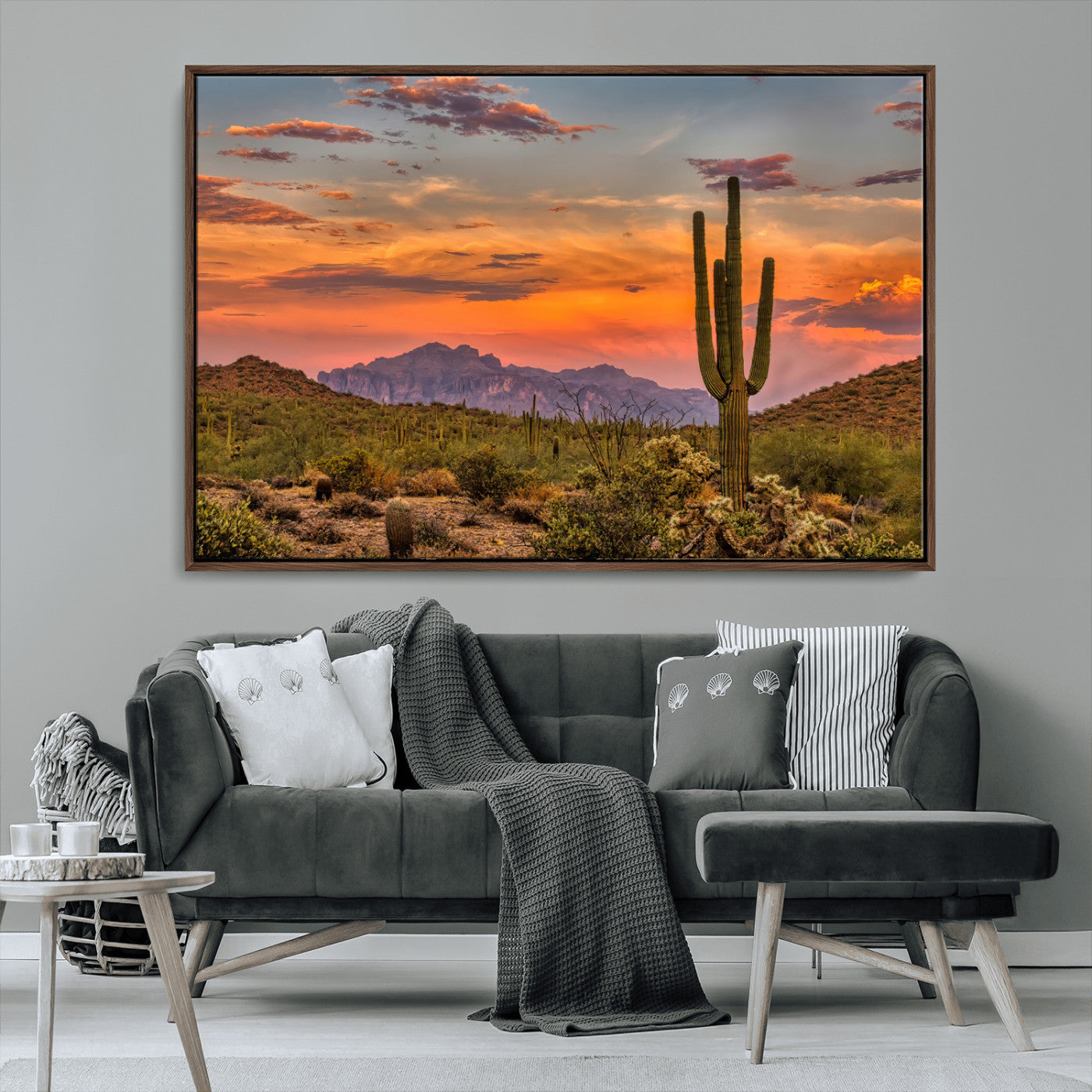 MGV-FC-36X24 - Saguaro Cactus Wall Art Canvas Print, Framed Arizona Sunset Art Picture Print, Sonoran Desert Perfect Southwestern Boho Decor Artwork
