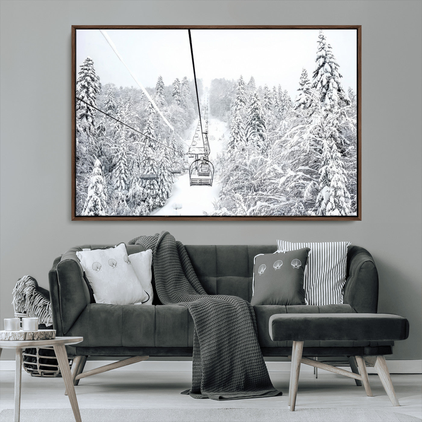 MGV-FC-36X24 - Winter Snow Ski Lift Wall Art Canvas Print Winter Trees Print