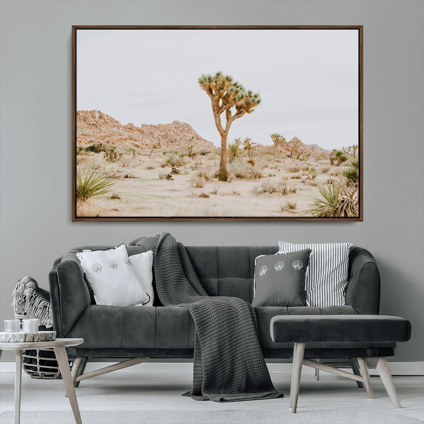 MGV-FC-36X24 - Joshua Tree Wall Art Canvas Print, Framed Neutral Desert Art Picture Print, Earthy Landscape Perfect Neutral Boho Decor Artwork