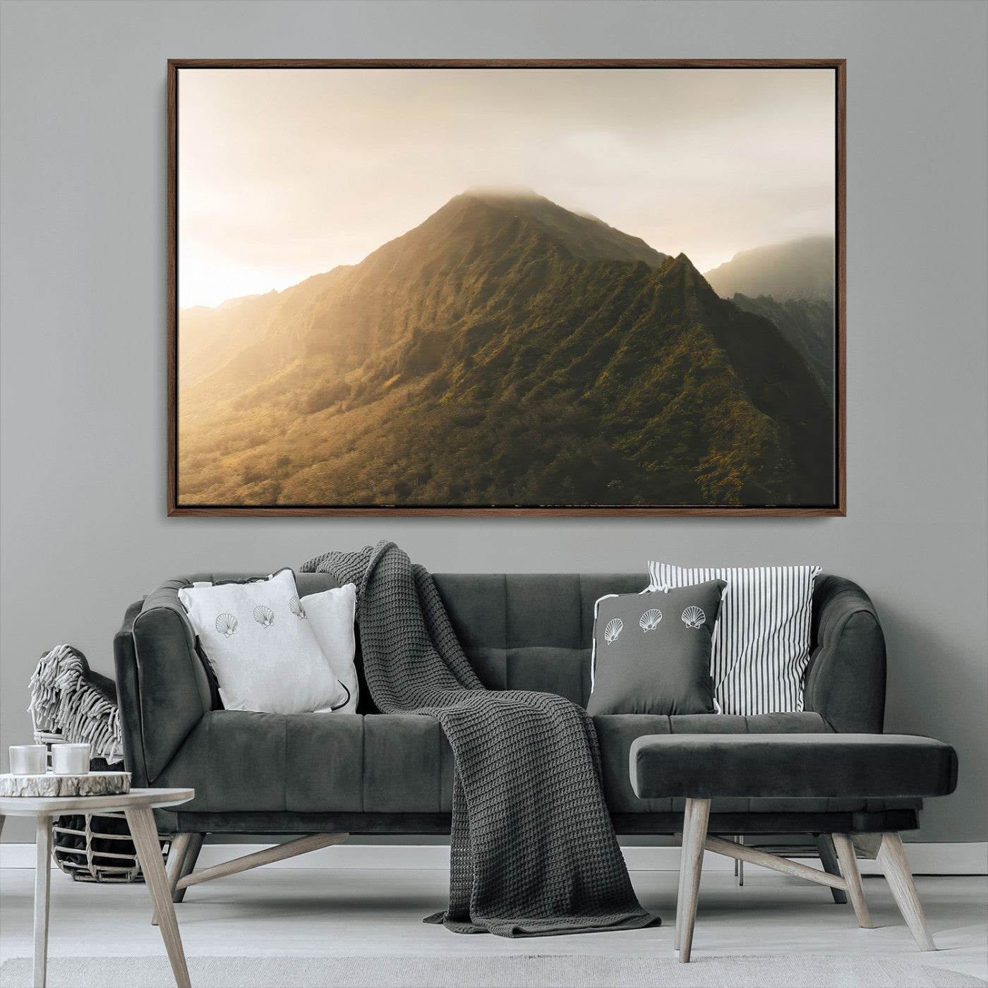 MGV-FC-36X24 - Golden Mountain Wall Art Canvas Print, Framed Misty Summit Art Picture Print, Rugged Landscape Perfect Moody Wilderness Decor Artwork