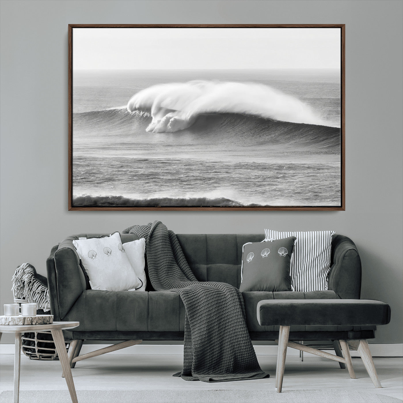 MGV-FC-36X24 - Monochrome Seascape Wall Art Canvas Print, Framed Surf Wave Art Picture Print, Minimalist Ocean Perfect Moody Coastal Decor Artwork