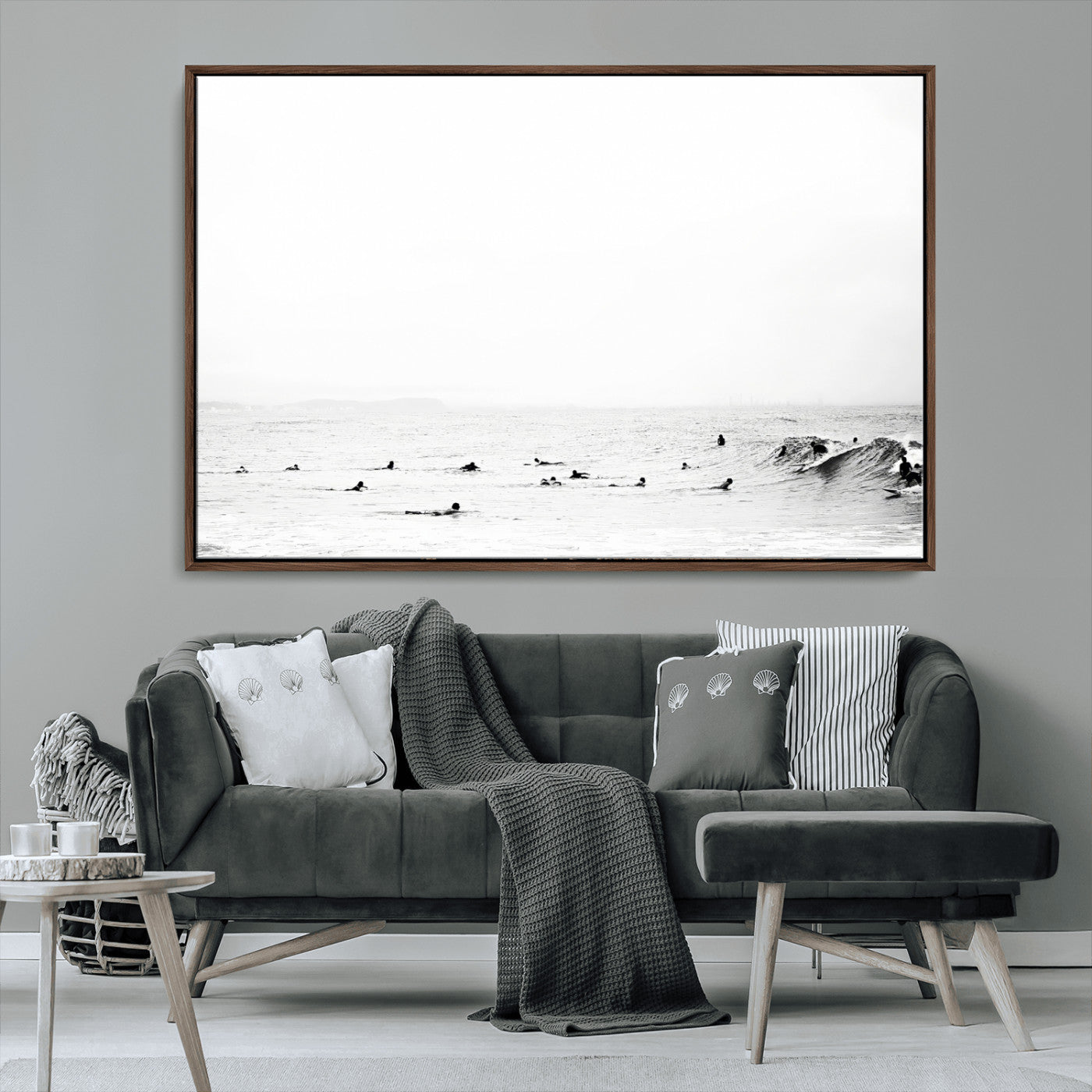 MGV-FC-36X24 - Monochrome Swimming Wall Art Canvas Print, Framed Ocean Horizon Art Picture Print, Moody Coastal Perfect Minimalist Coastal Decor Artwork
