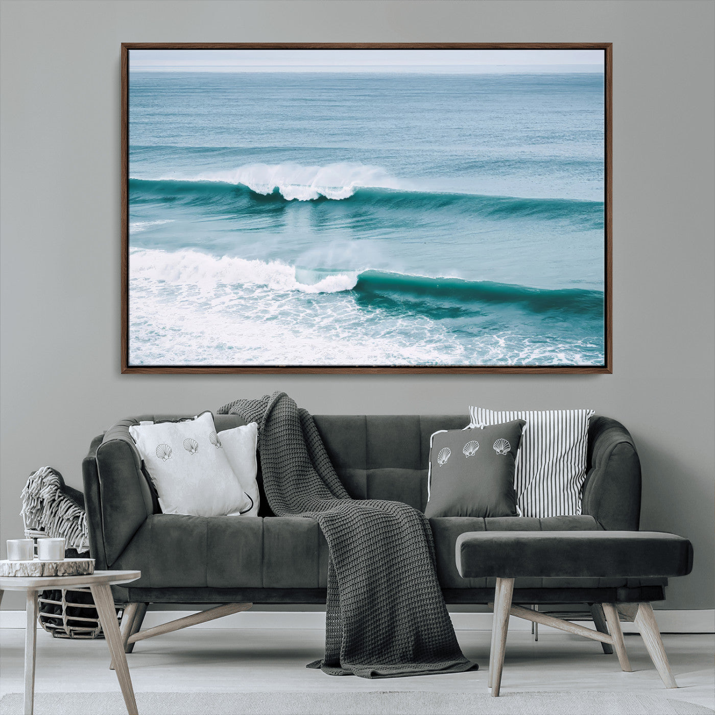 MGV-FC-36X24 - Ocean Swell Wall Art Canvas Print, Framed Surf Waves Art Picture Print, Blue Water Perfect Coastal Dynamic Decor Artwork