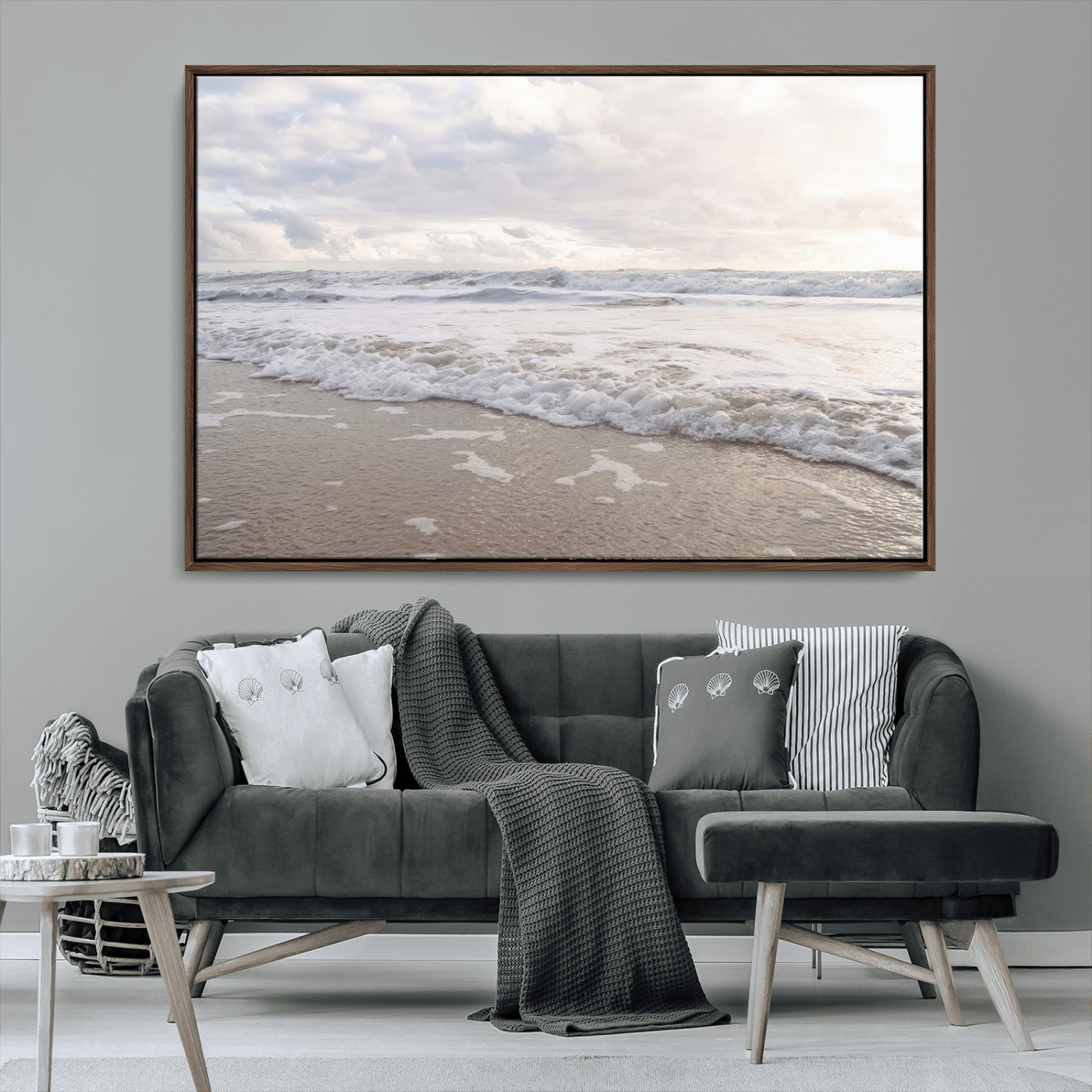 MGV-FC-36X24 - Ocean Waves Wall Art Canvas Print, Framed Coastal Shoreline Art Picture Print, Sea Foam Perfect Coastal Minimalist Decor Artwork