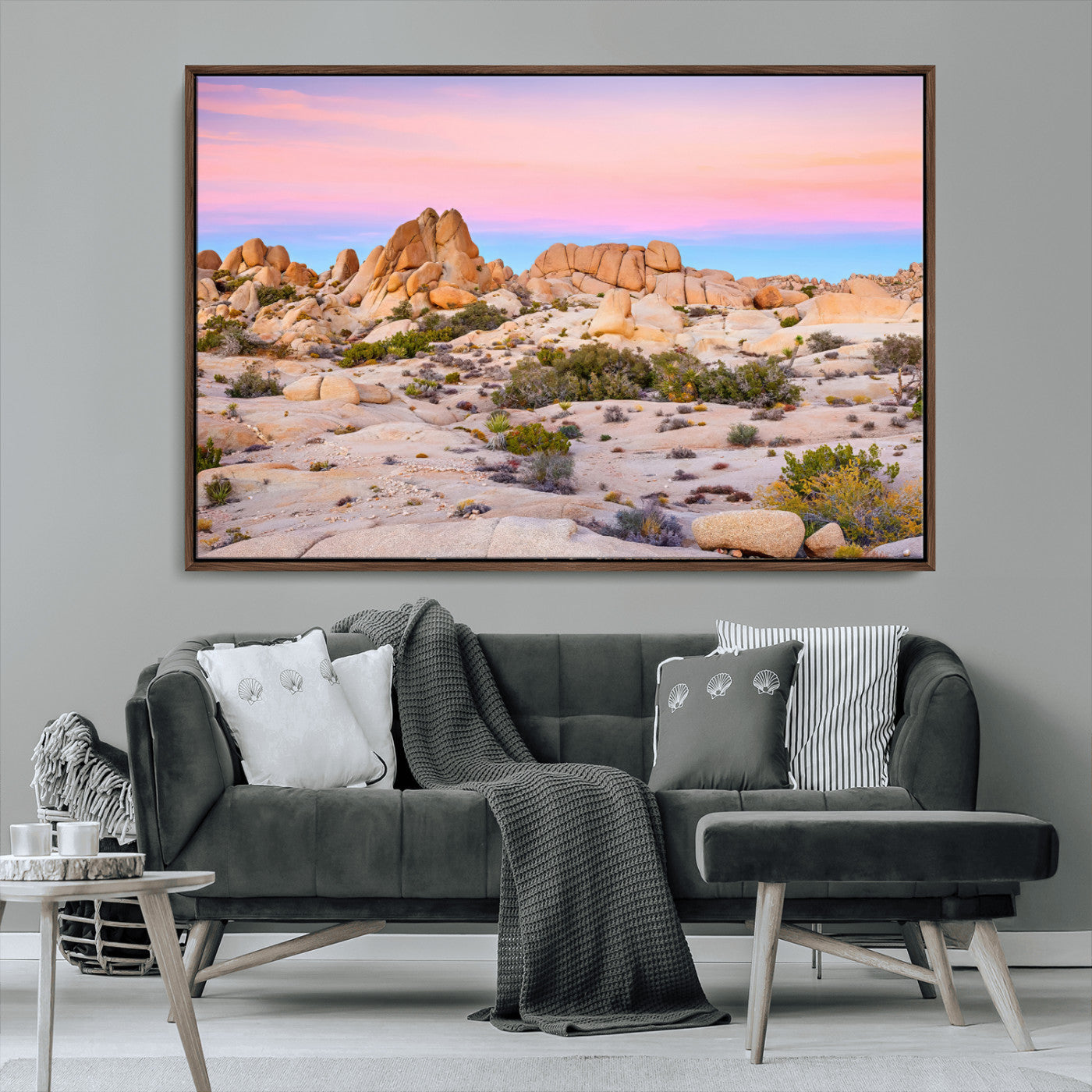 MGV-FC-36X24 - Vibrant Sunset Sky Wall Art Canvas Print, Framed Joshua Tree Art Picture Print, Rugged Terrain Perfect Southwestern Boho Decor Artwork