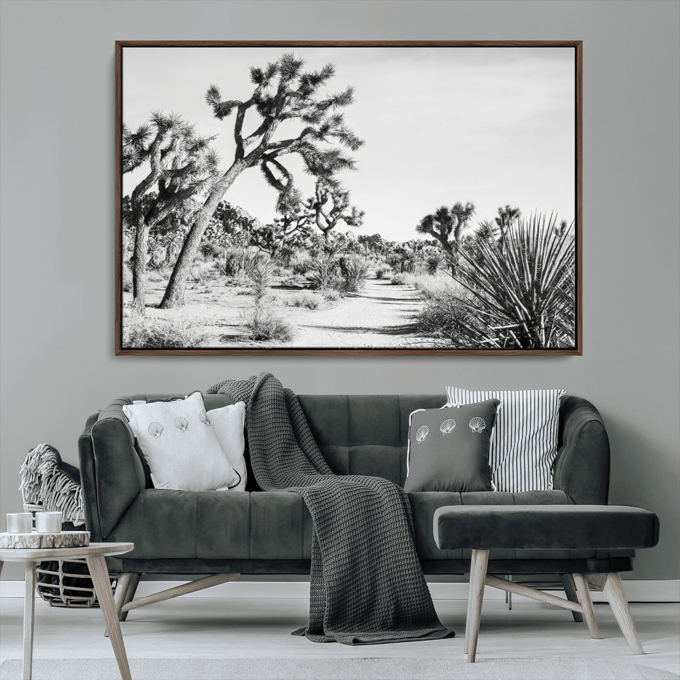 MGV-FC-36X24 - Joshua Tree Wall Art Canvas Print, Framed Desert Path Art Picture Print, Monochrome Desert Perfect Minimalist Desert Decor Artwork