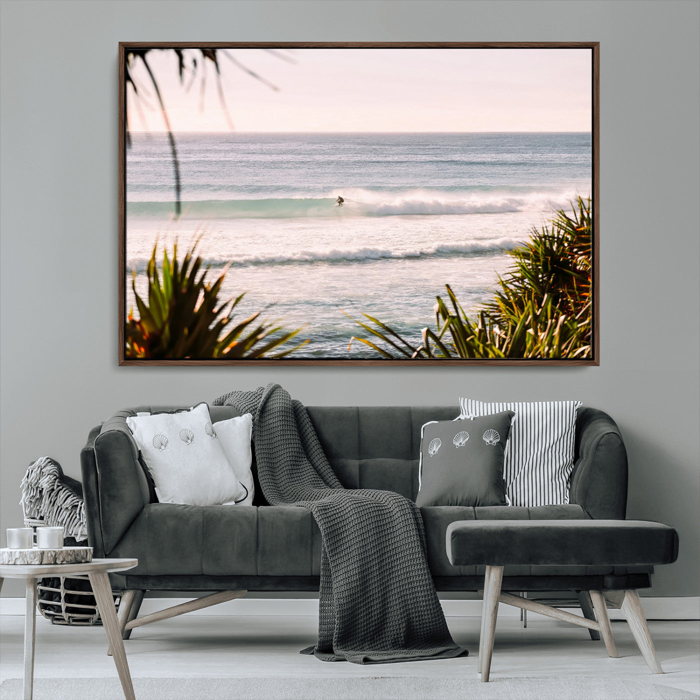 MGV-FC-36X24 - Ocean Surfer Wall Art Canvas Print, Framed Coastal Surf Art Picture Print, Tropical Beach Perfect Tropical Coastal Decor Artwork