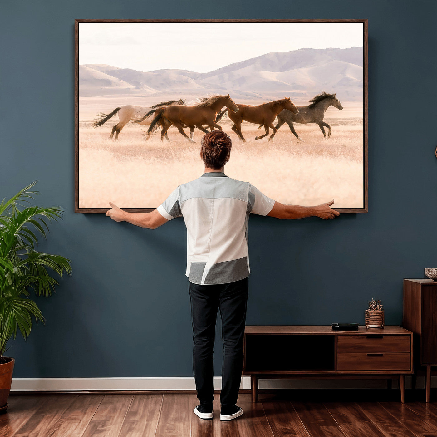 HORSESH-MGV-CV-36X24 - Wild Horses Wall Art – Running Freedom Canvas Print, Graceful Movement, Outdoor Landscape, Nature’s Power and Spirit, Home or Office Decor