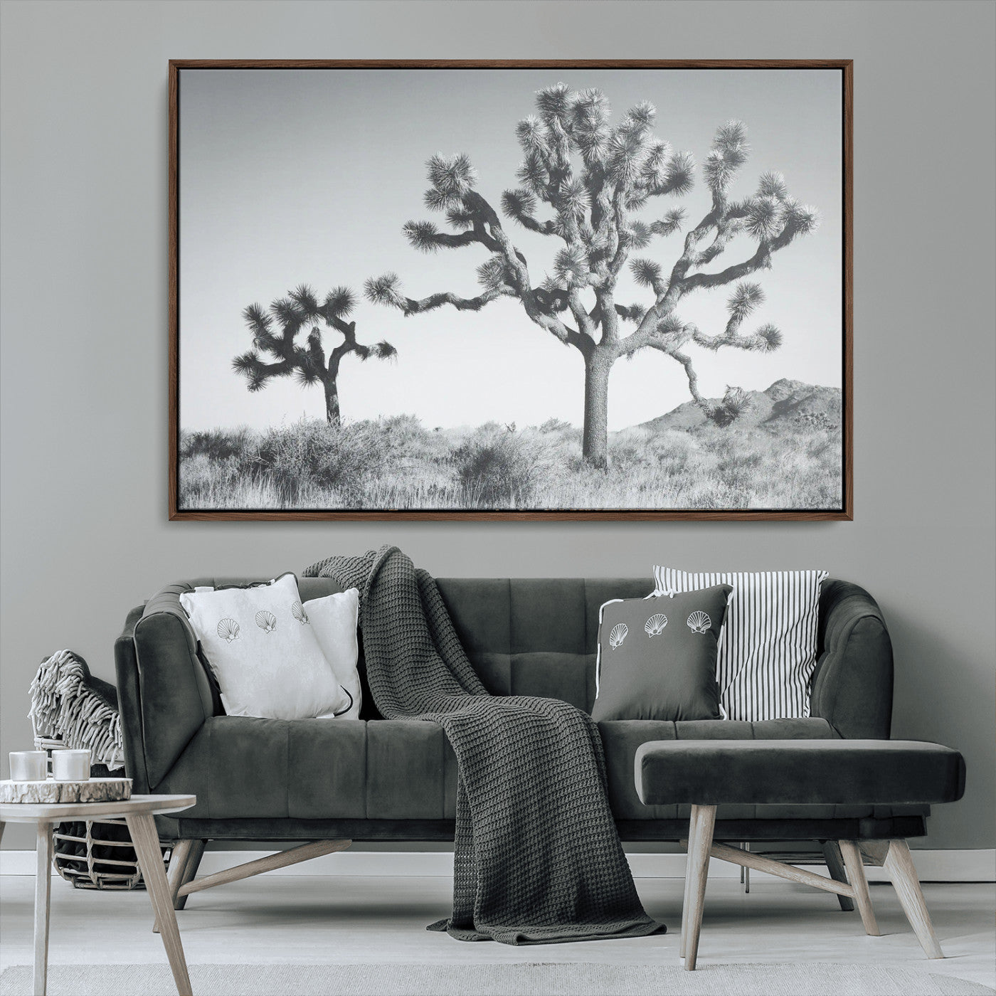 MGV-FC-36X24 - Joshua Tree Wall Art Canvas Print, Framed Black White Landscape Art Picture Print, Desert Tree Decor Perfect Southwestern Decor Artwork