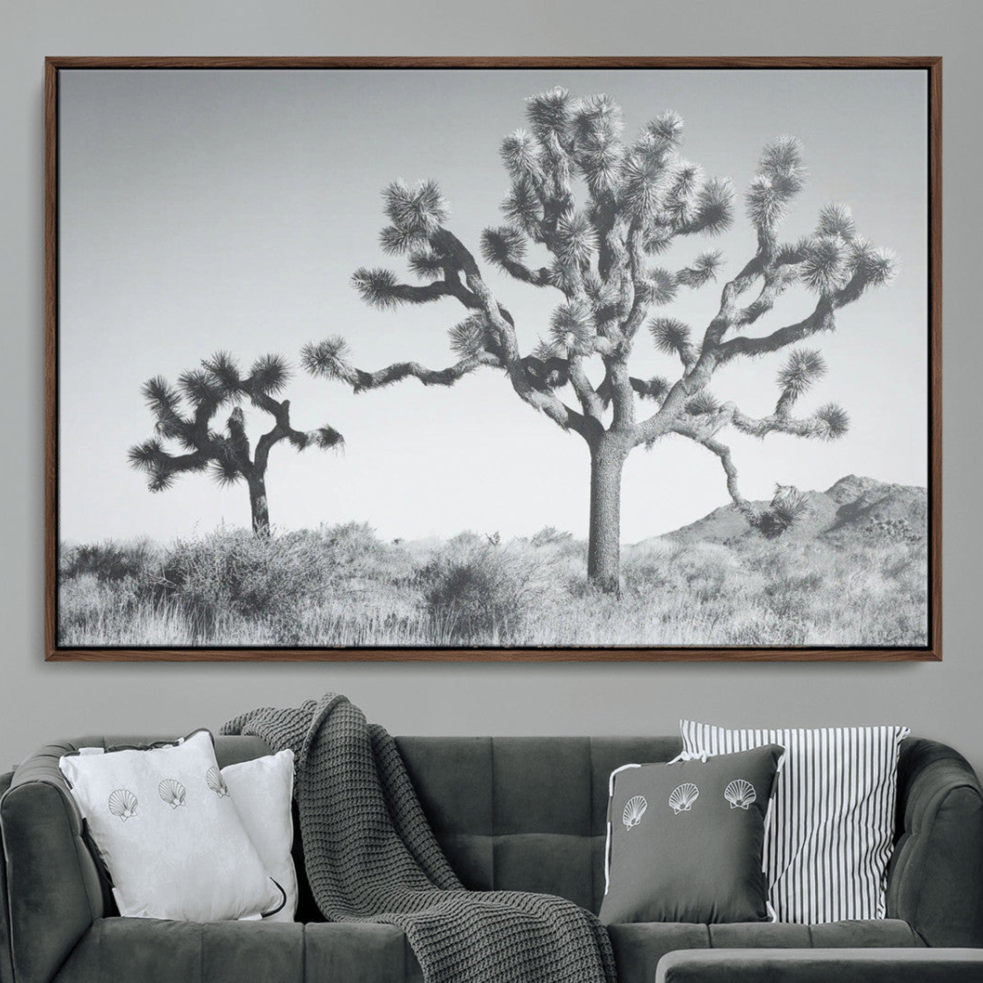 29996209-MGV-CV-36X24-Joshua Tree Wall Art Canvas Print – Framed Black White Desert Landscape Southwestern Nature Artwork for Home Office