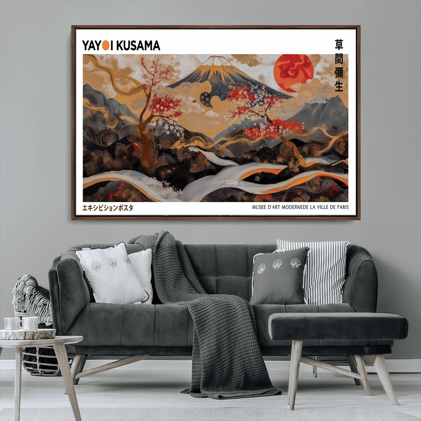 MGV-FC-36X24 - Modern Japanese Wall Art Print Yayoi Kusama Canvas Wall Art Abstract Mount Fuji Canvas Print