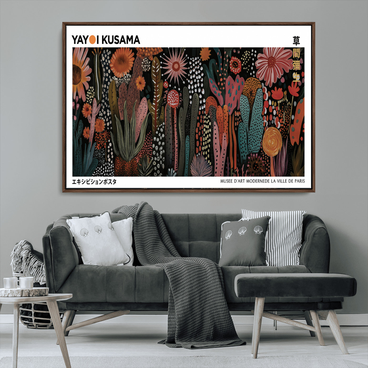 MGV-FC-36X24 - Modern Japanese Wall Art Print, Framed Yayoi Kusama Artwork, Abstract Mount Fuji Canvas Print,