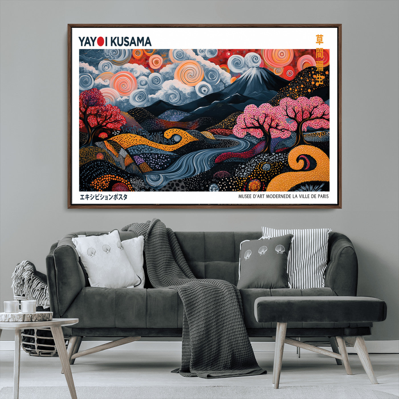 MGV-FC-36X24 - Modern Japanese Wall Art Print Yayoi Kusama Canvas Wall Art Abstract Mount Fuji Canvas Print