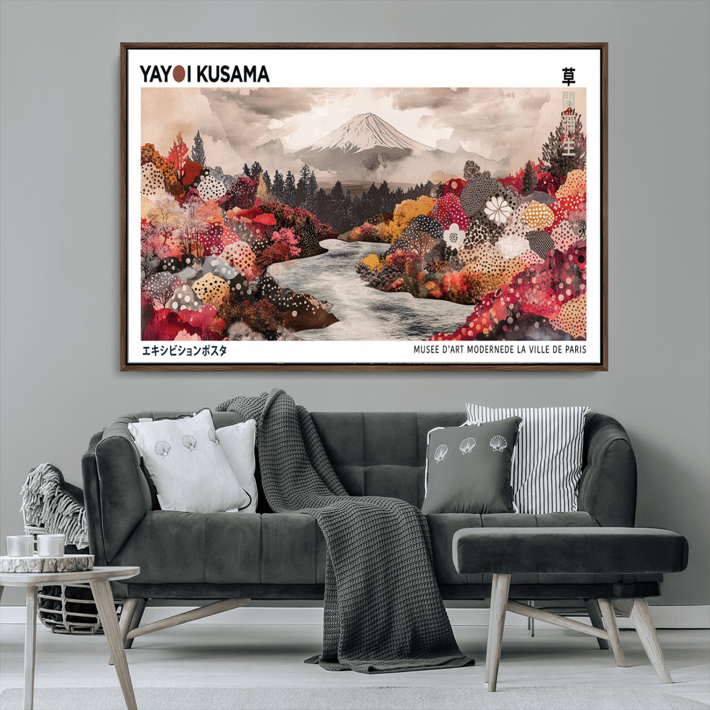 MGV-FC-36X24 - Modern Japanese Wall Art Print, Yayoi Kusama Canvas Wall Art, Abstract Mount Fuji Art Canvas Print,