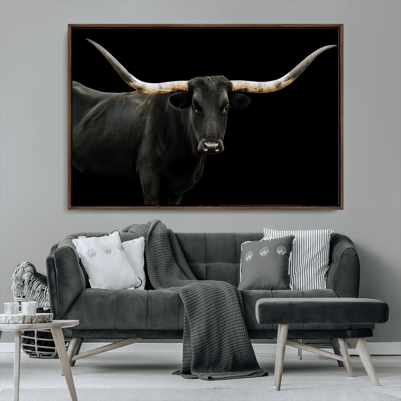 MGV-FC-36X24 - Texas Longhorn Wall Art Canvas Print, Framed Rustic Western Art Picture Print, Farmhouse Animal Perfect Modern Western Minimalist Decor Artwork
